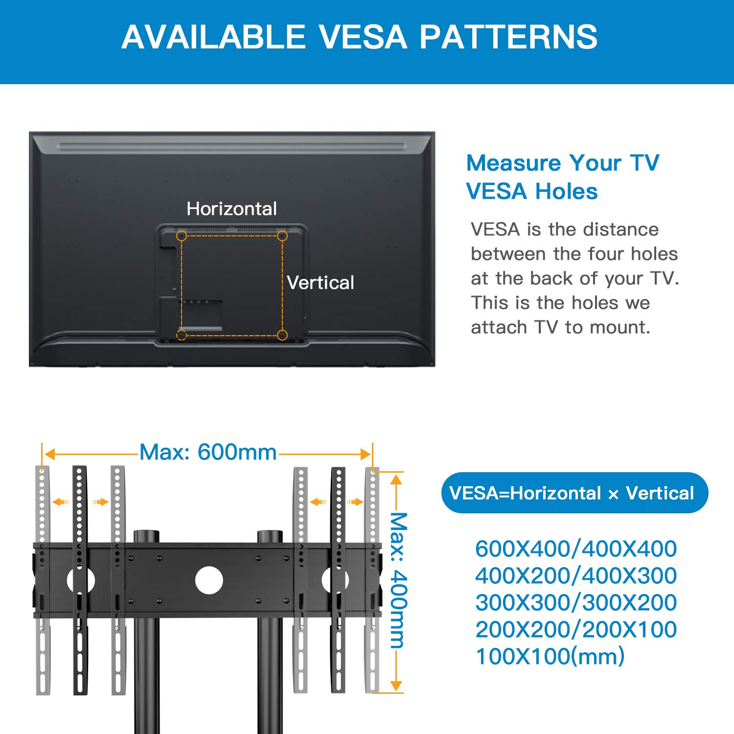 PERLESMITH Mobile TV Cart for 32" - 75" TVs with Shelf