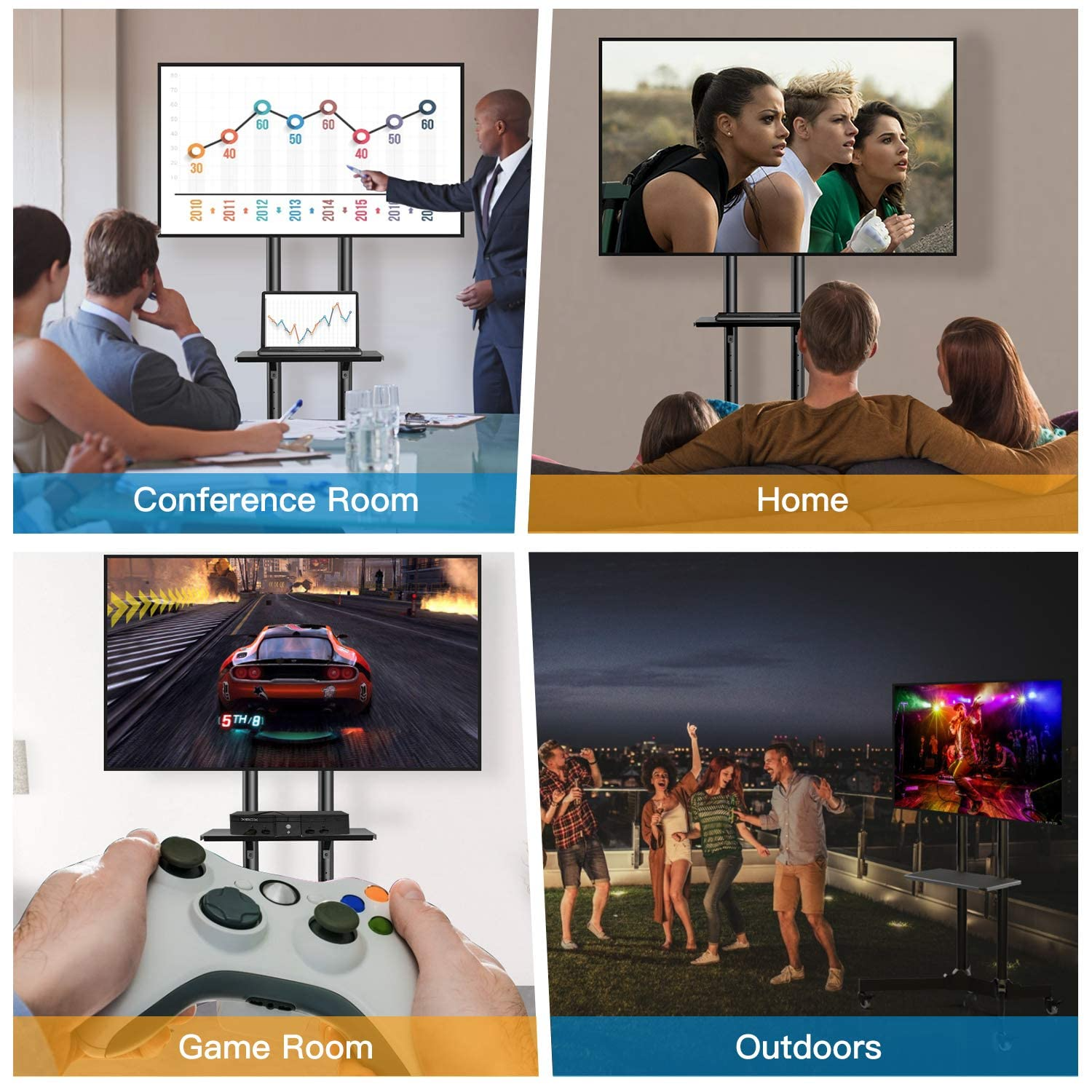 PERLESMITH Mobile TV Cart for 32" - 75" TVs with Shelf