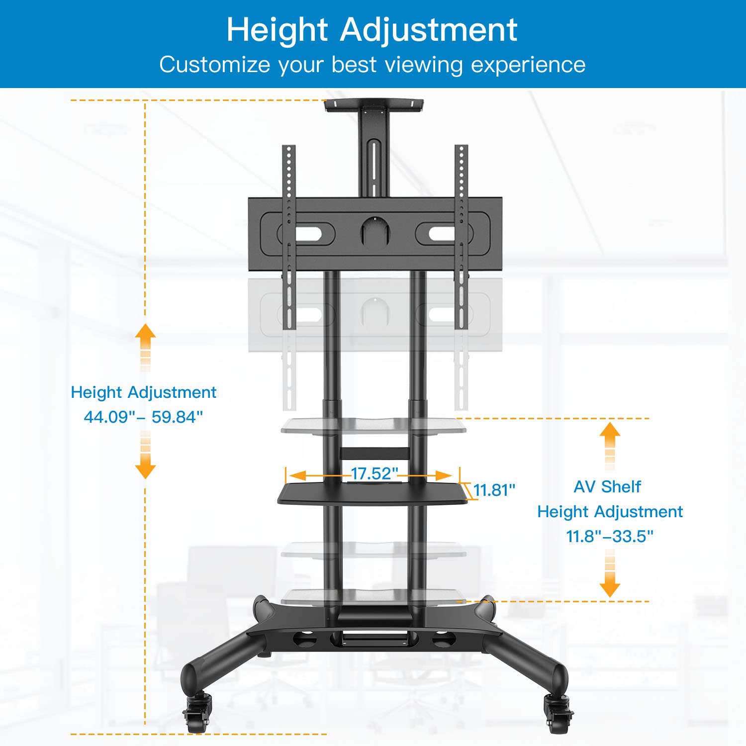 PERLESMITH Mobile TV Cart for 32" - 75" TVs With Shelf and Webcam Shelf, Includes Free Shipping