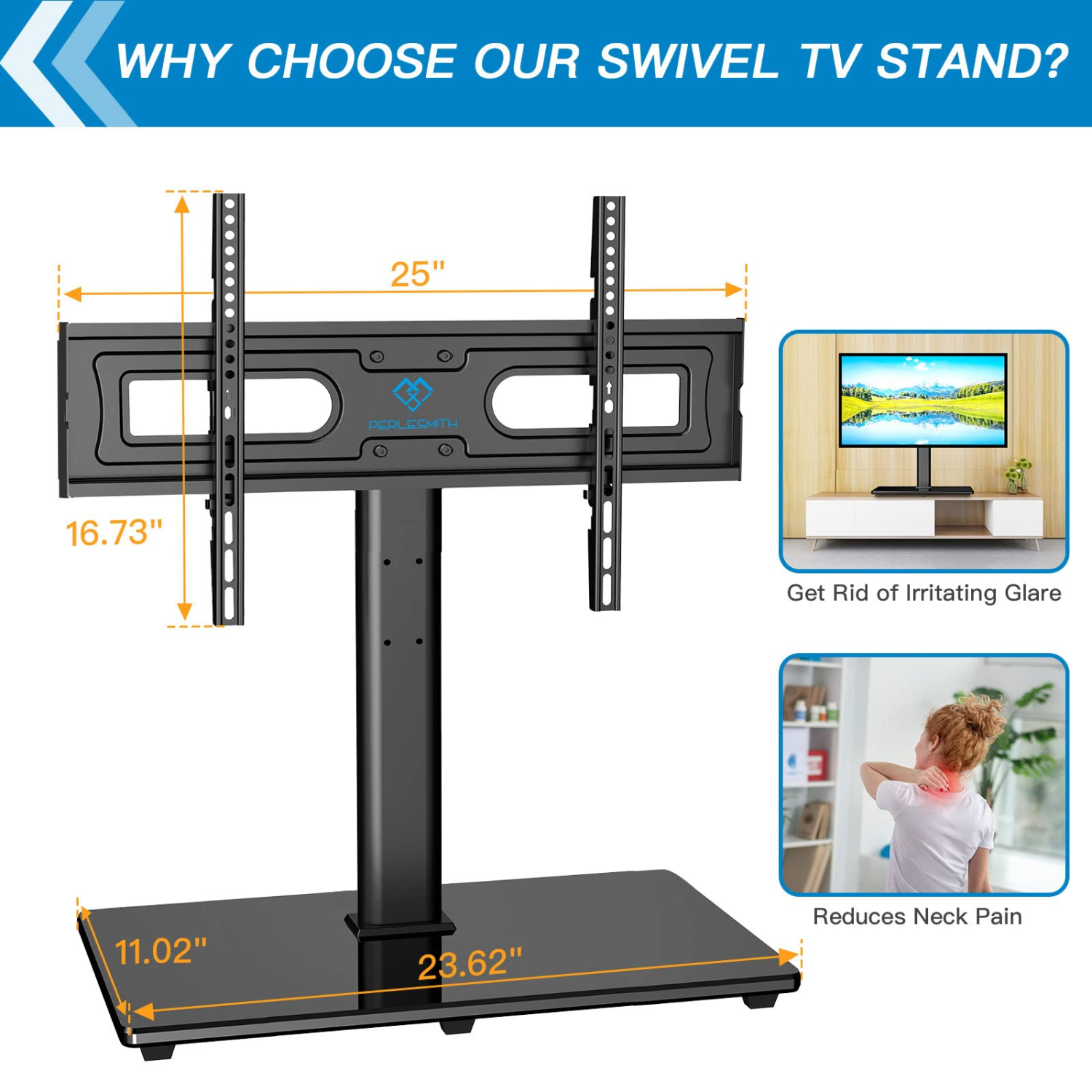 PERLESMITH Swivel Universal TV Stand for 37" - 70" Flat Screen TV’s