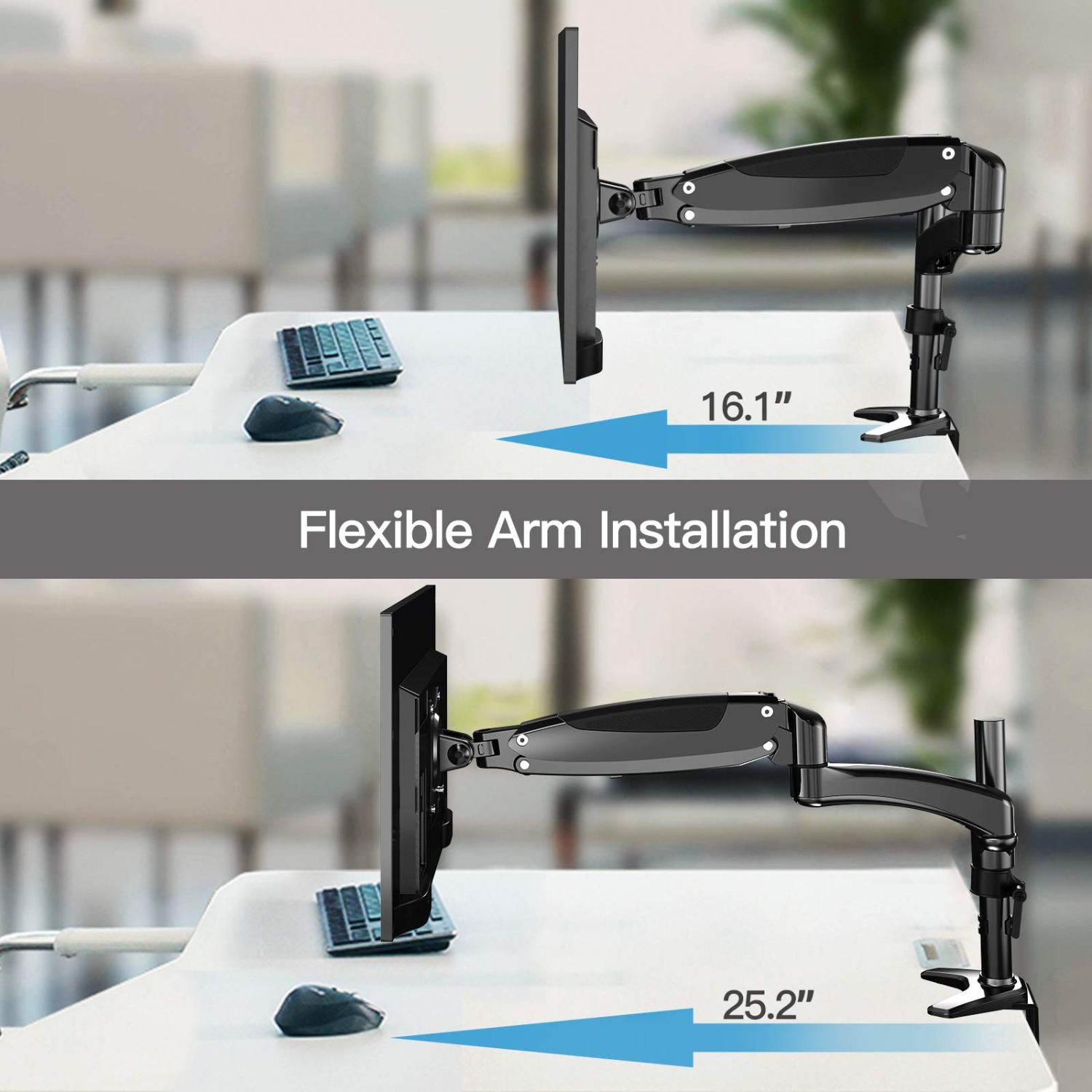 HUANUO Dual Arm Adjustable Gas Spring Computer Monitor Desk Mount - Fits 2, 13 to 27 Inch Screens,