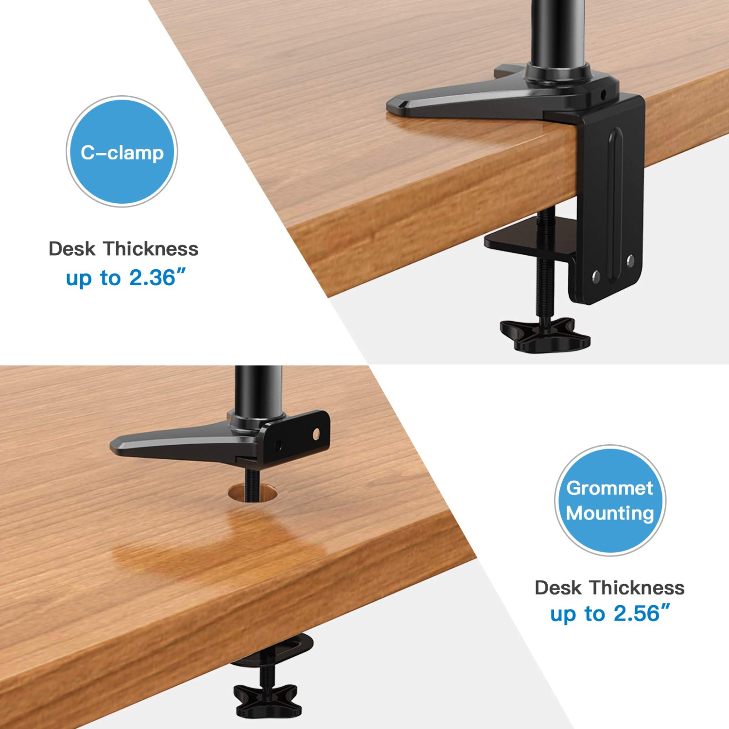 HUANUO Dual Arm Adjustable Gas Spring Computer Monitor Desk Mount - Fits 2, 13 to 27 Inch Screens,