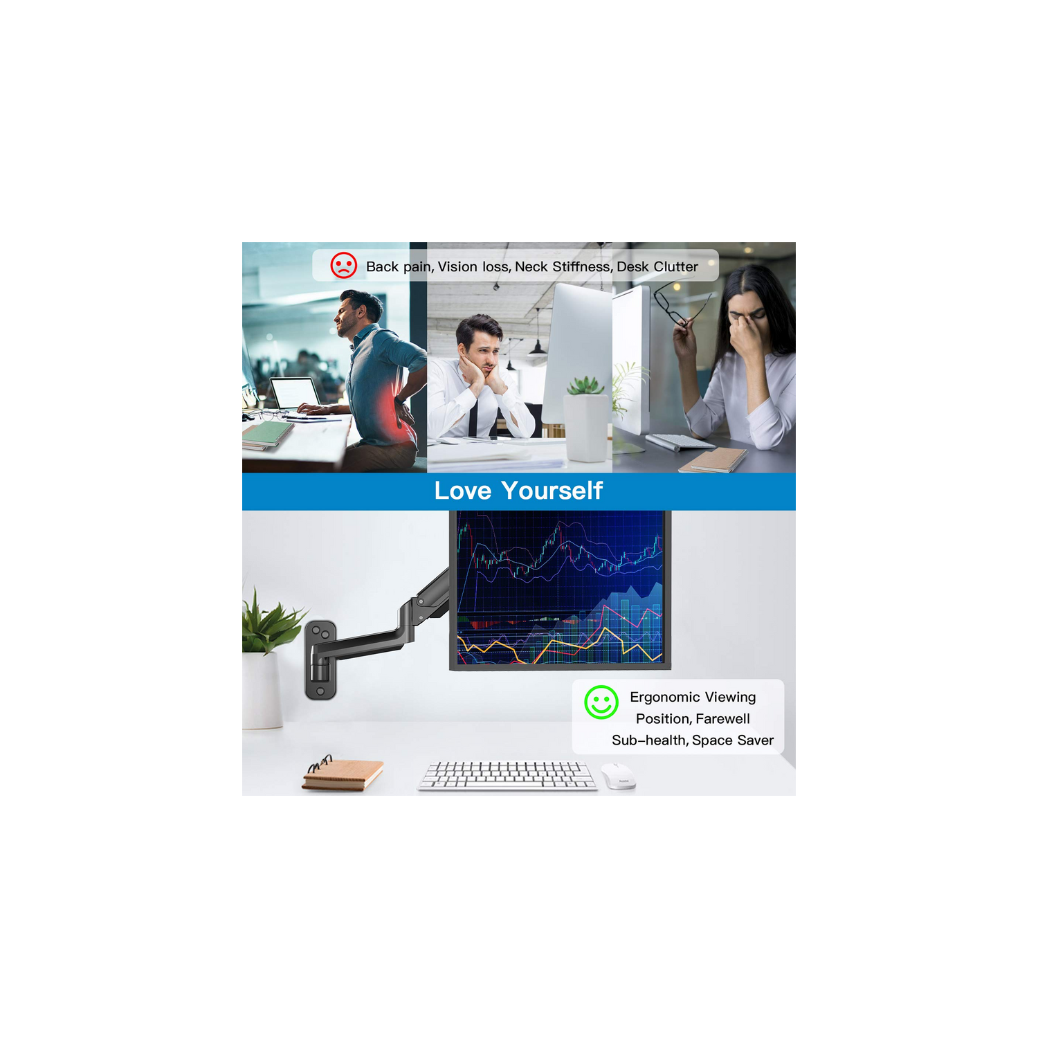 HUANUO Single Monitor Wall Mount for 13 to 32 Inch Computer Screen