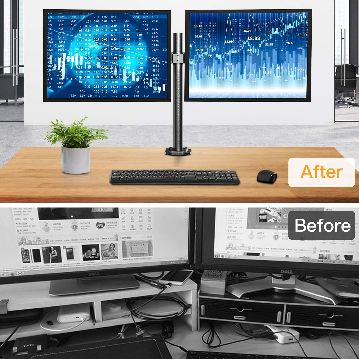 HUANUO Dual Arm Articulating Clamping Monitor Desk Mount 13 to 27"