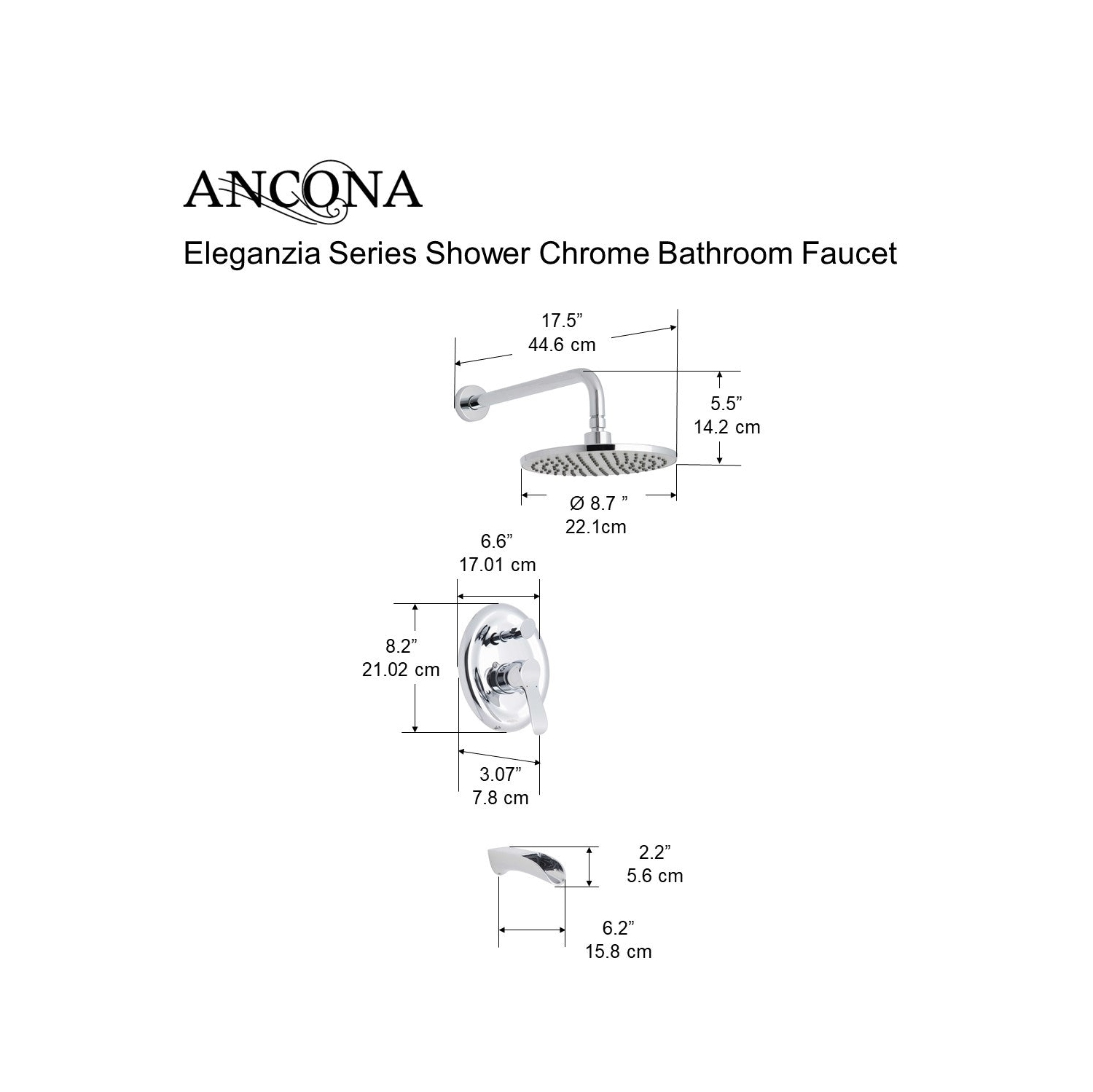 Ancona robinet de douche de la gamme Eleganzia en chrome