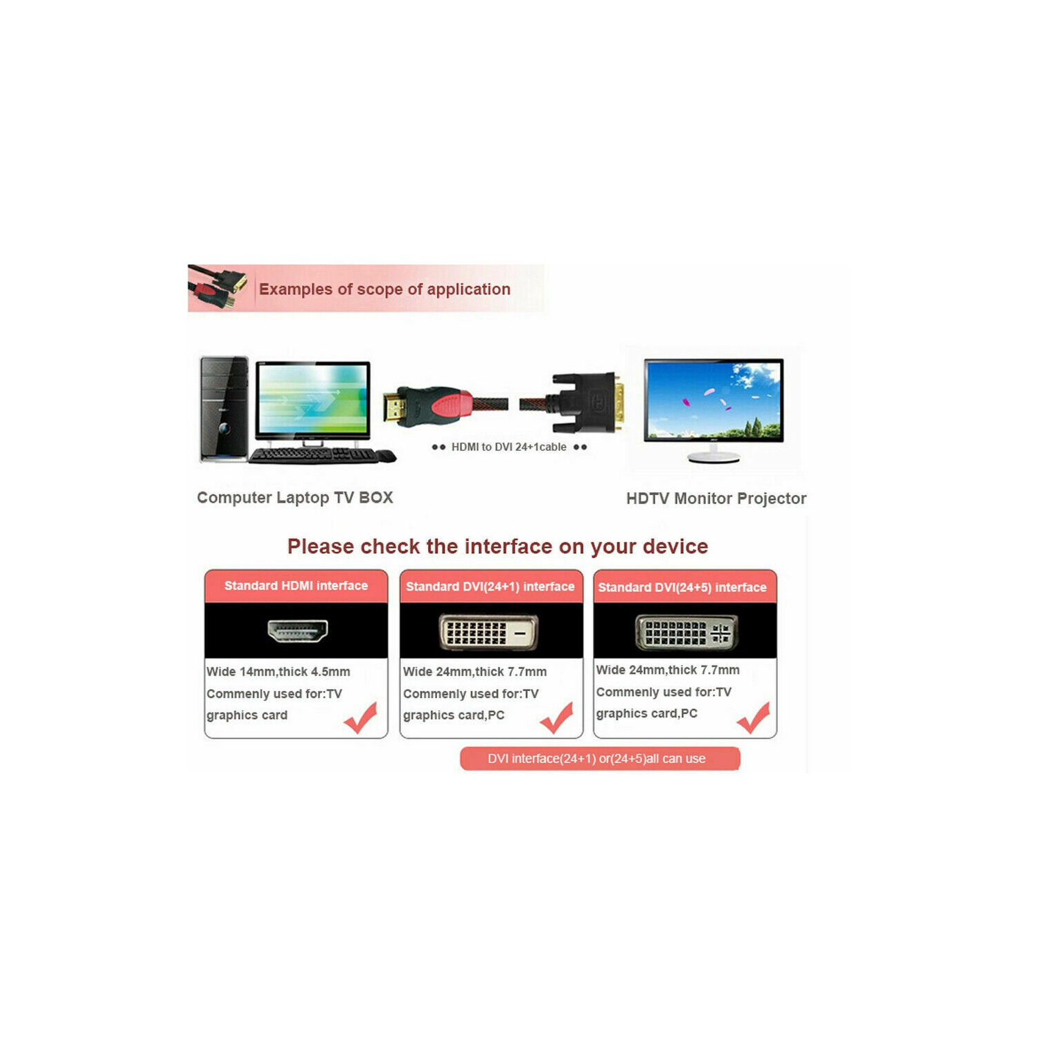 ISTAR HDMI to DVI Cable Bi-Directional Nylon Braid Support 1080P Full DVI-D Male to HDMI Male High Speed Adapter Cable Gold Plated for PS4, PS3 HDMI