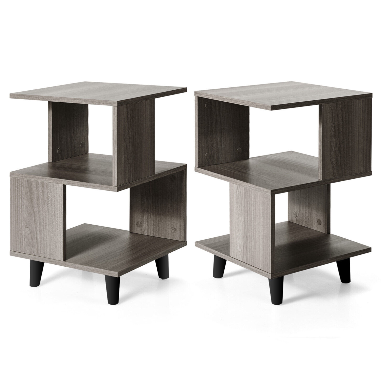 Gymax 2 PCS Nightstand Set Modern Side End Table Storage Shelf Grey