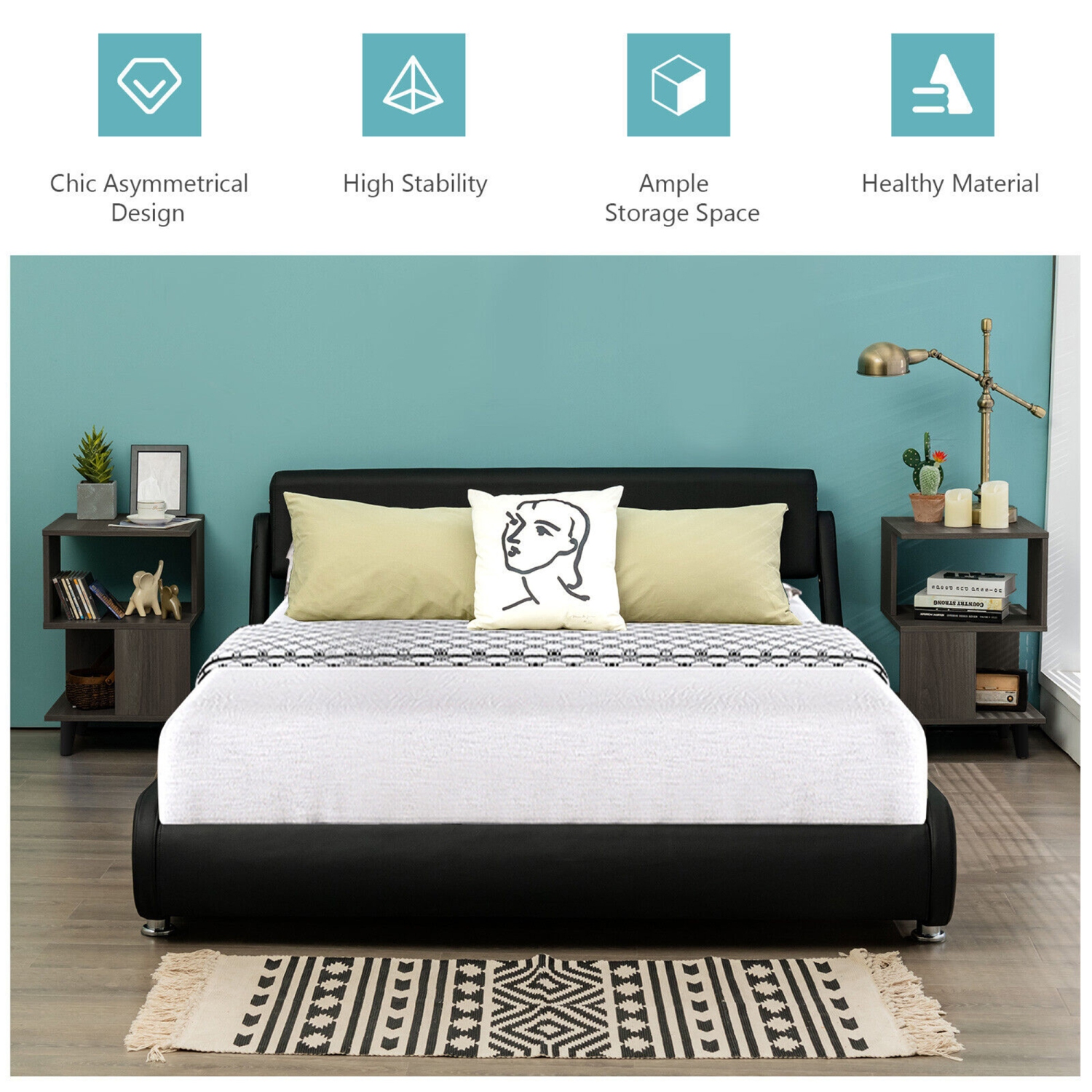 Gymax 2 PCS Nightstand Set Modern Side End Table Storage Shelf Grey