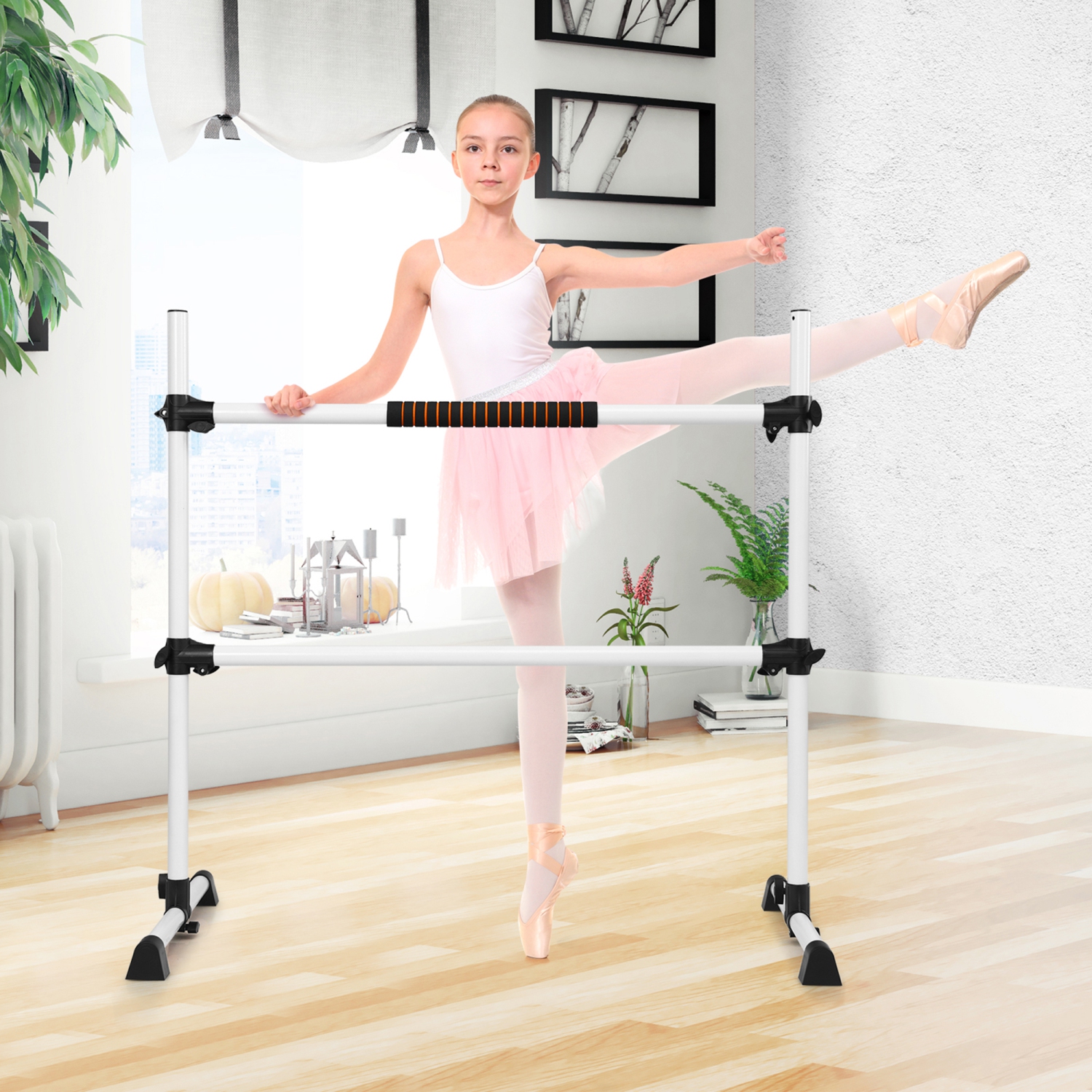 Gymax Freestanding Ballet Barre Adjustable Double Stretching Dance Bar