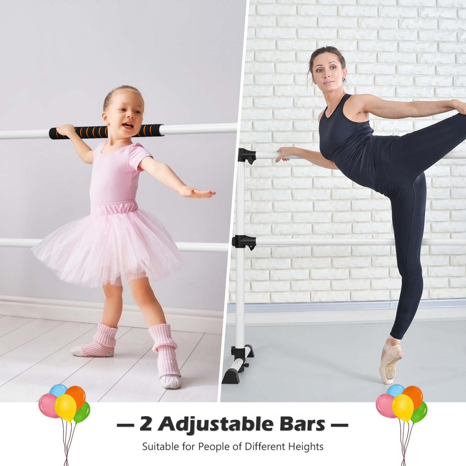 Gymax Freestanding Ballet Barre Adjustable Double Stretching Dance Bar