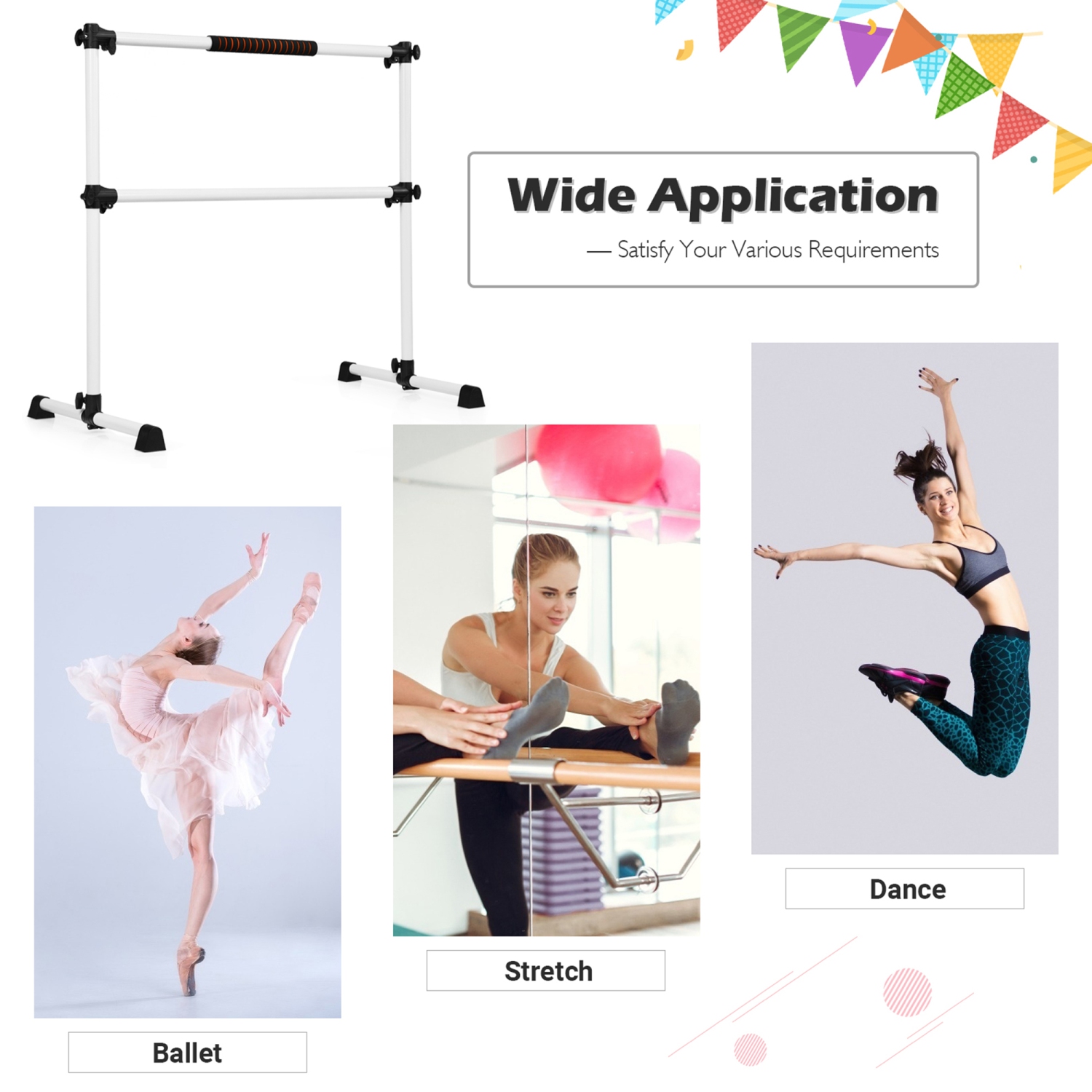 Gymax Freestanding Ballet Barre Adjustable Double Stretching Dance Bar