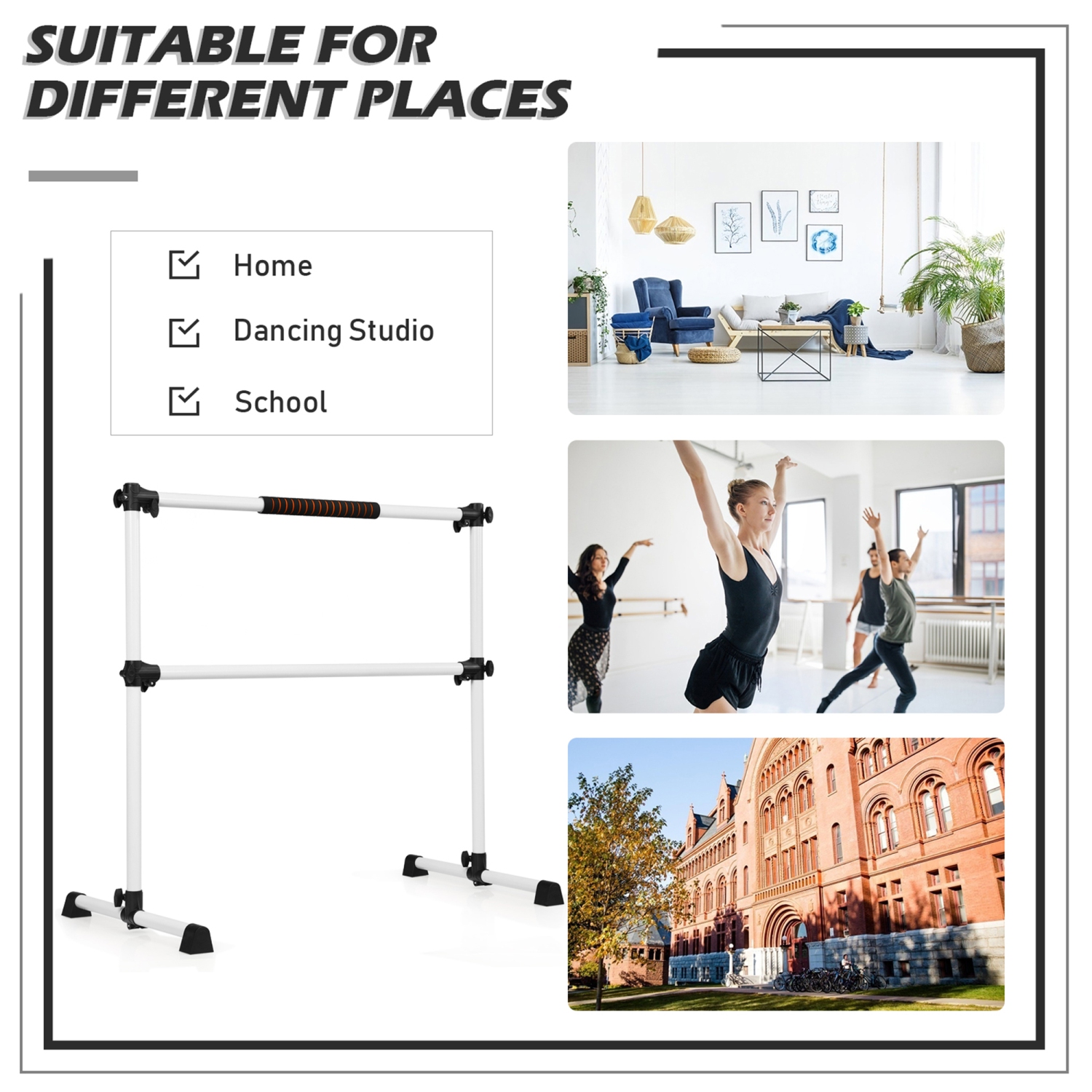 Gymax Freestanding Ballet Barre Adjustable Double Stretching Dance Bar