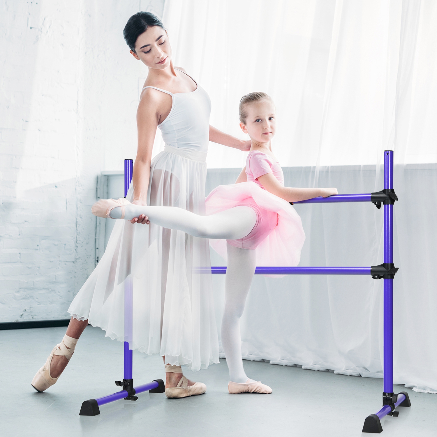 Gymax Freestanding Ballet Barre Adjustable Double Stretching Dance Bar