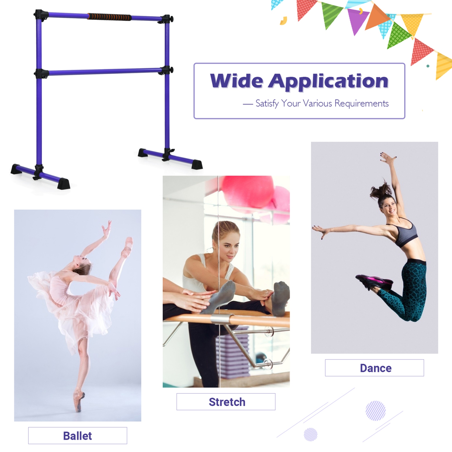 Gymax Freestanding Ballet Barre Adjustable Double Stretching Dance Bar