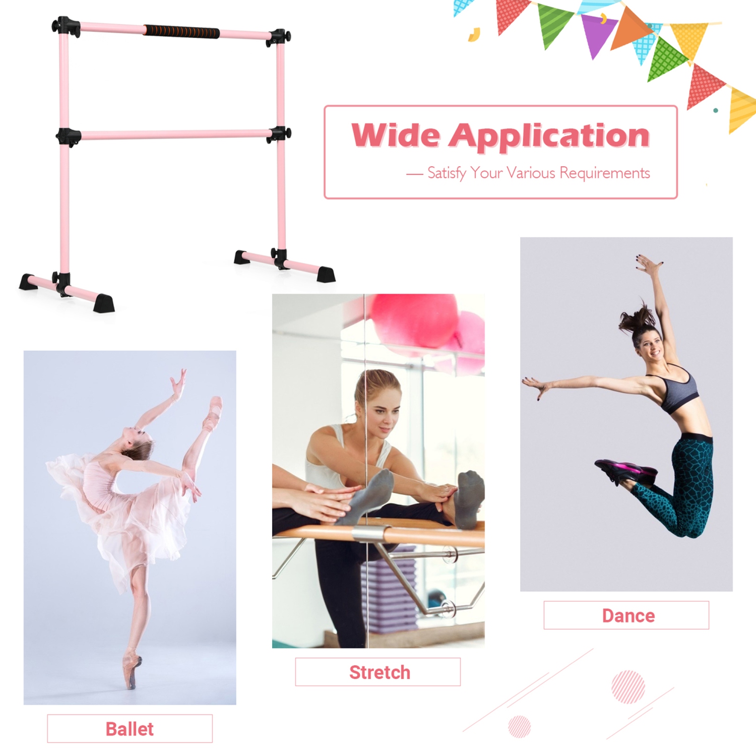 Gymax 4' Portable Double Freestanding Ballet Barre Stretch Dance