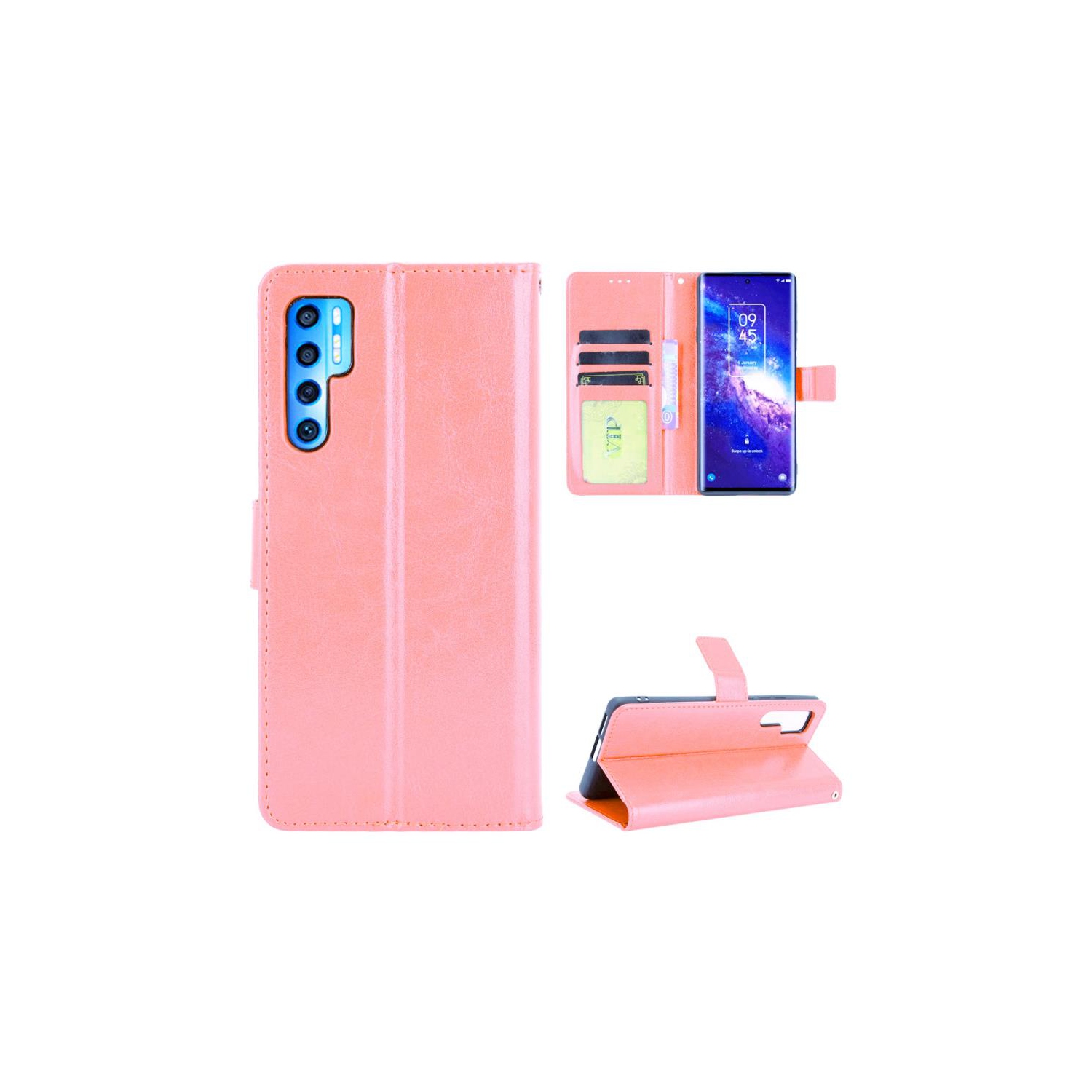 【CSmart】 Magnetic Card Slot Leather Folio Wallet Flip Case Cover for TCL 20 Pro 5G, Rose Gold