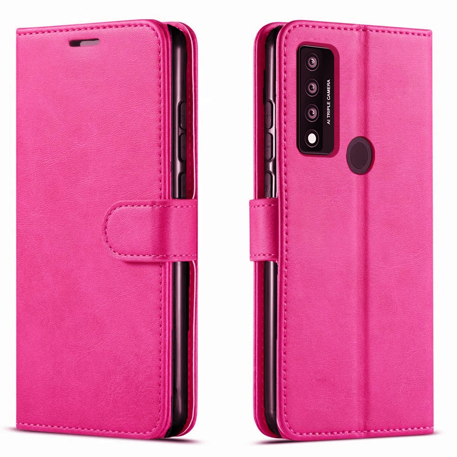 [CS] TCL 20S / 20L / 20L Plus Case, Magnetic Leather Folio Wallet Flip Case Cover with Card Slot, Hot Pink