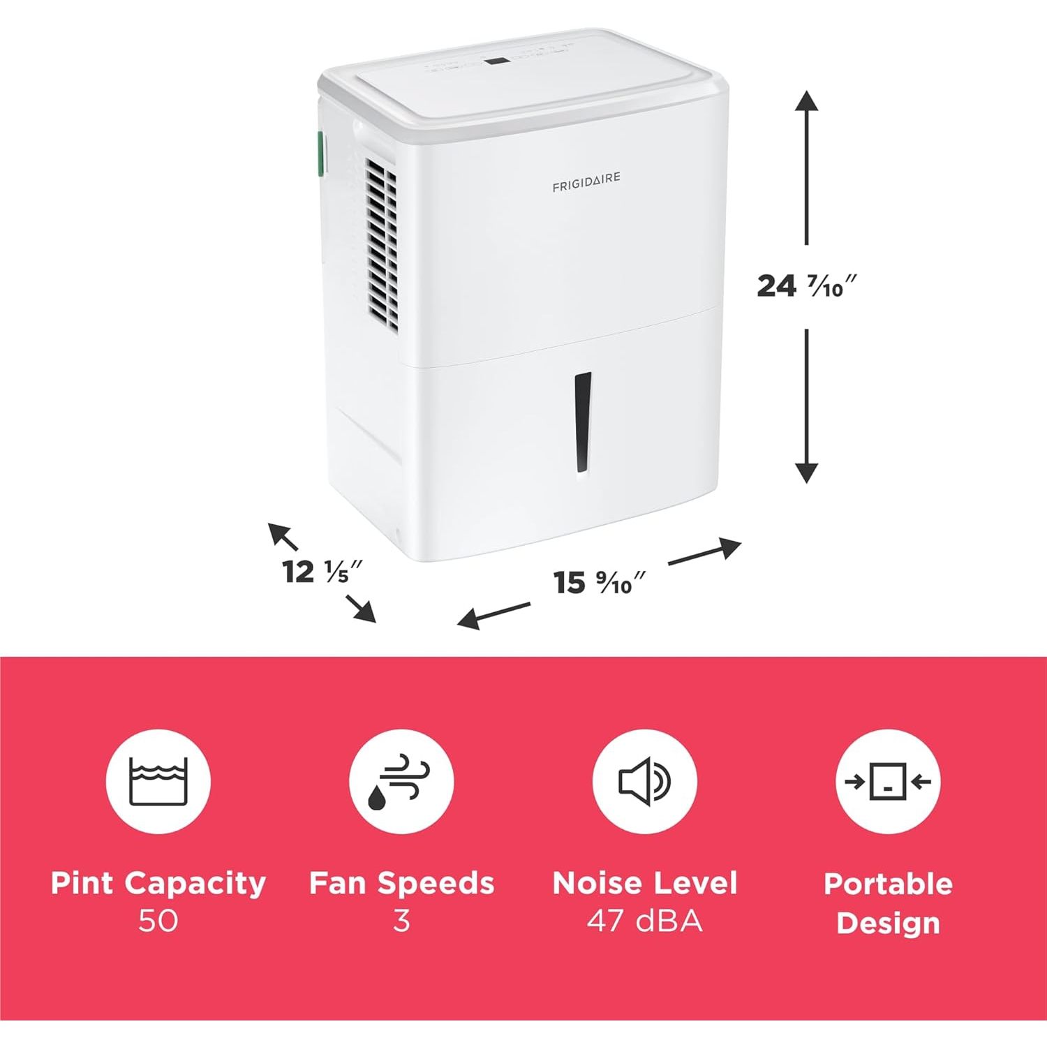 Frigidaire FFAP5033W1 Portable High Humidity 50 Pint Capacity Dehumidifier with Built In Pump