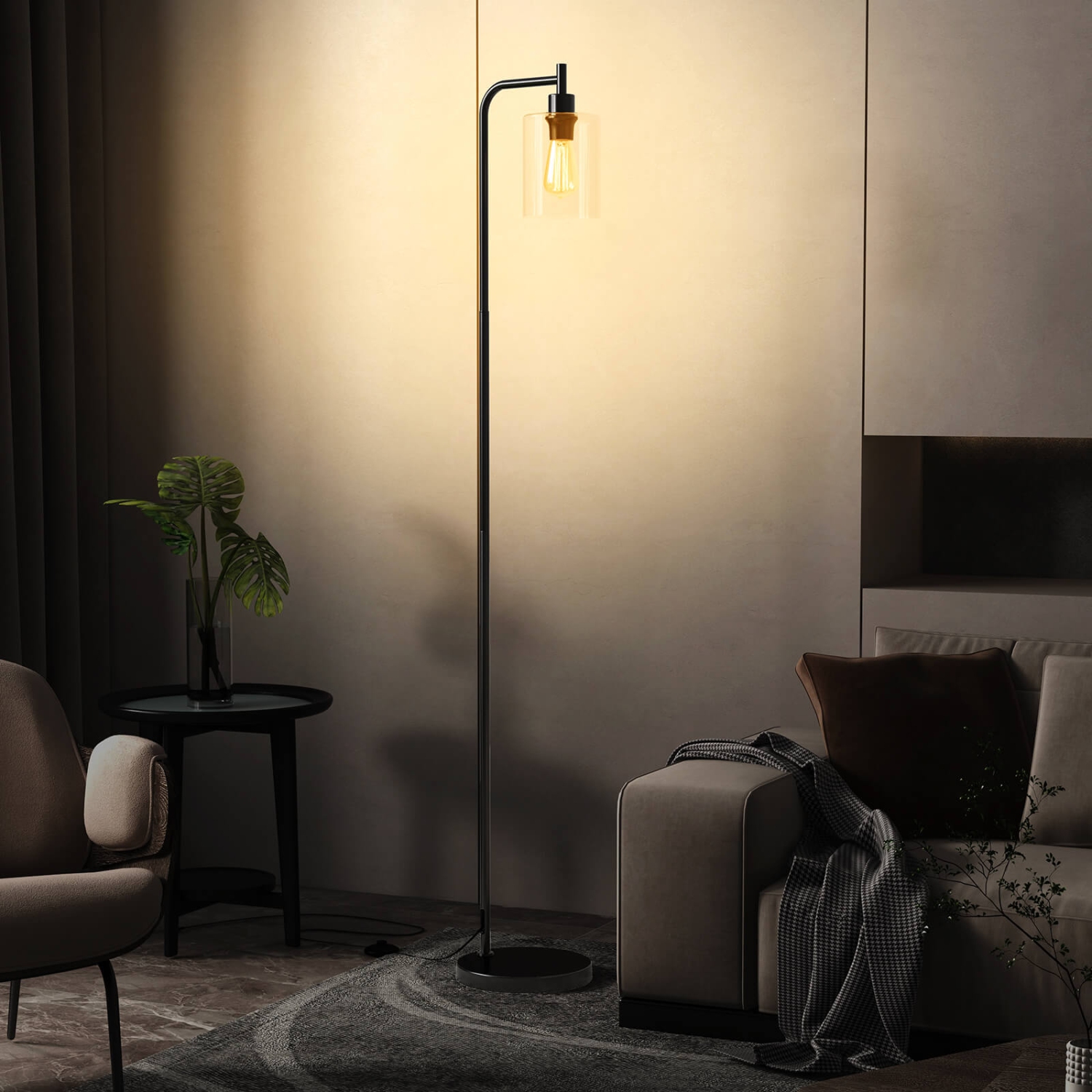 Costway Industrial Floor Lamp with Hanging Glass Lampshade and Foot Switch Modern
