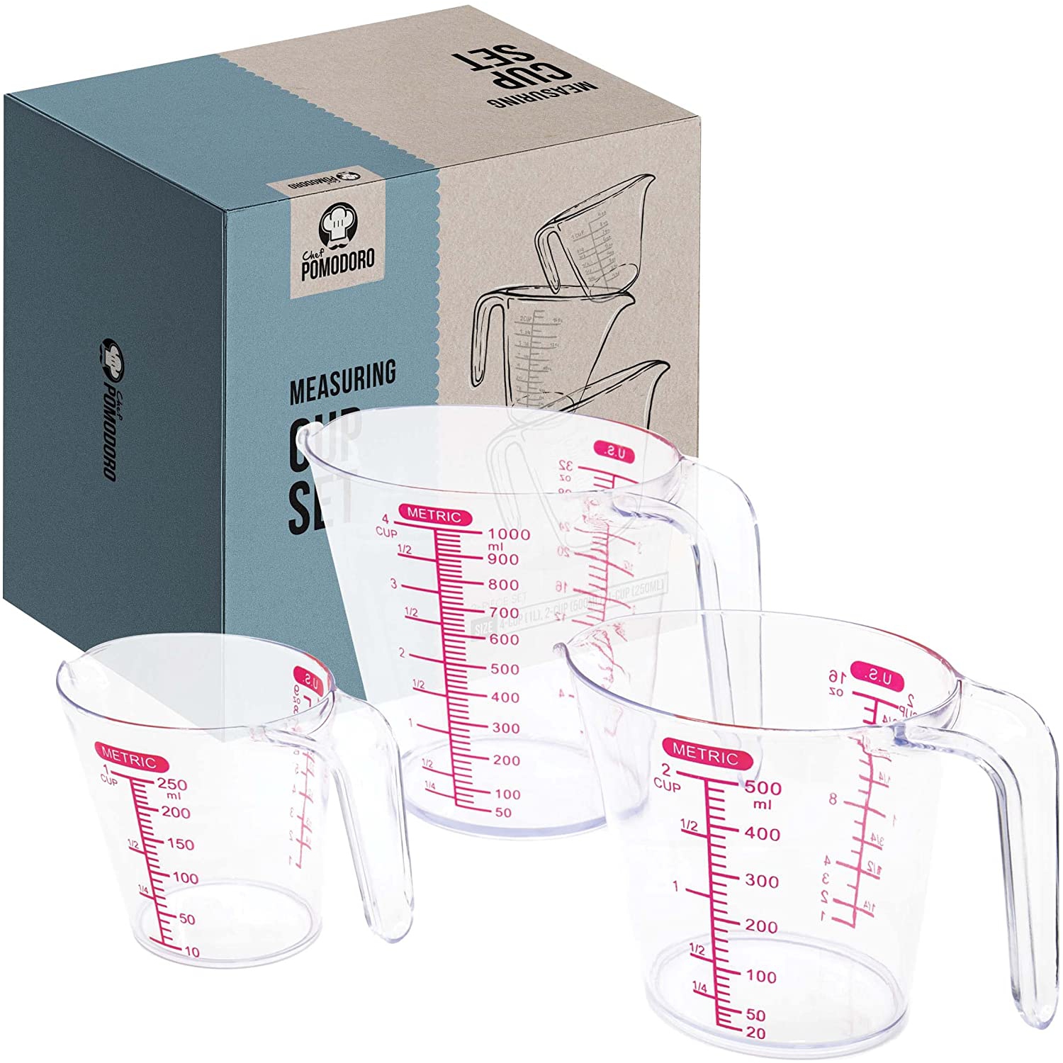 Chef Pomodoro – Ensemble de 3 tasses à mesurer, 1 L/500 ml/250 ml
