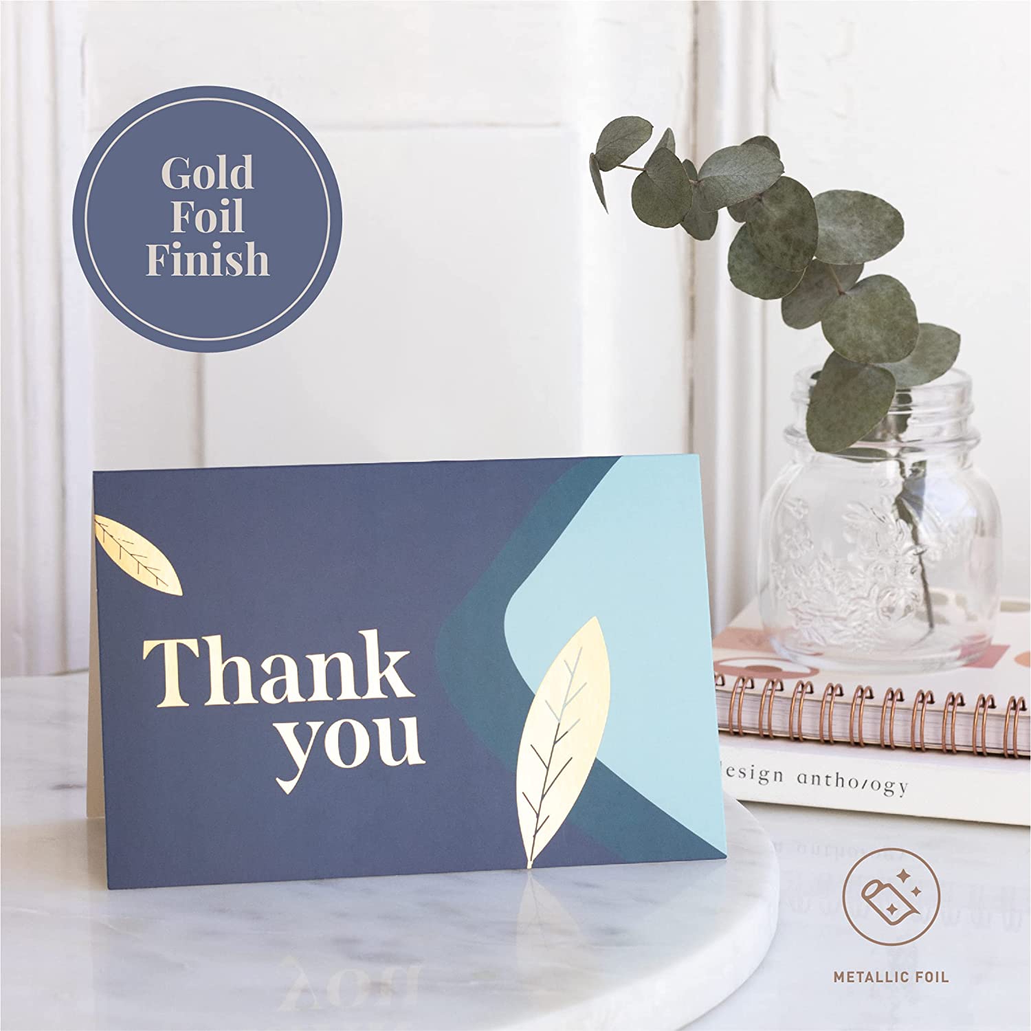Rileys Thank You Cards with Matching Envelopes | 50-Count, Gold Foil