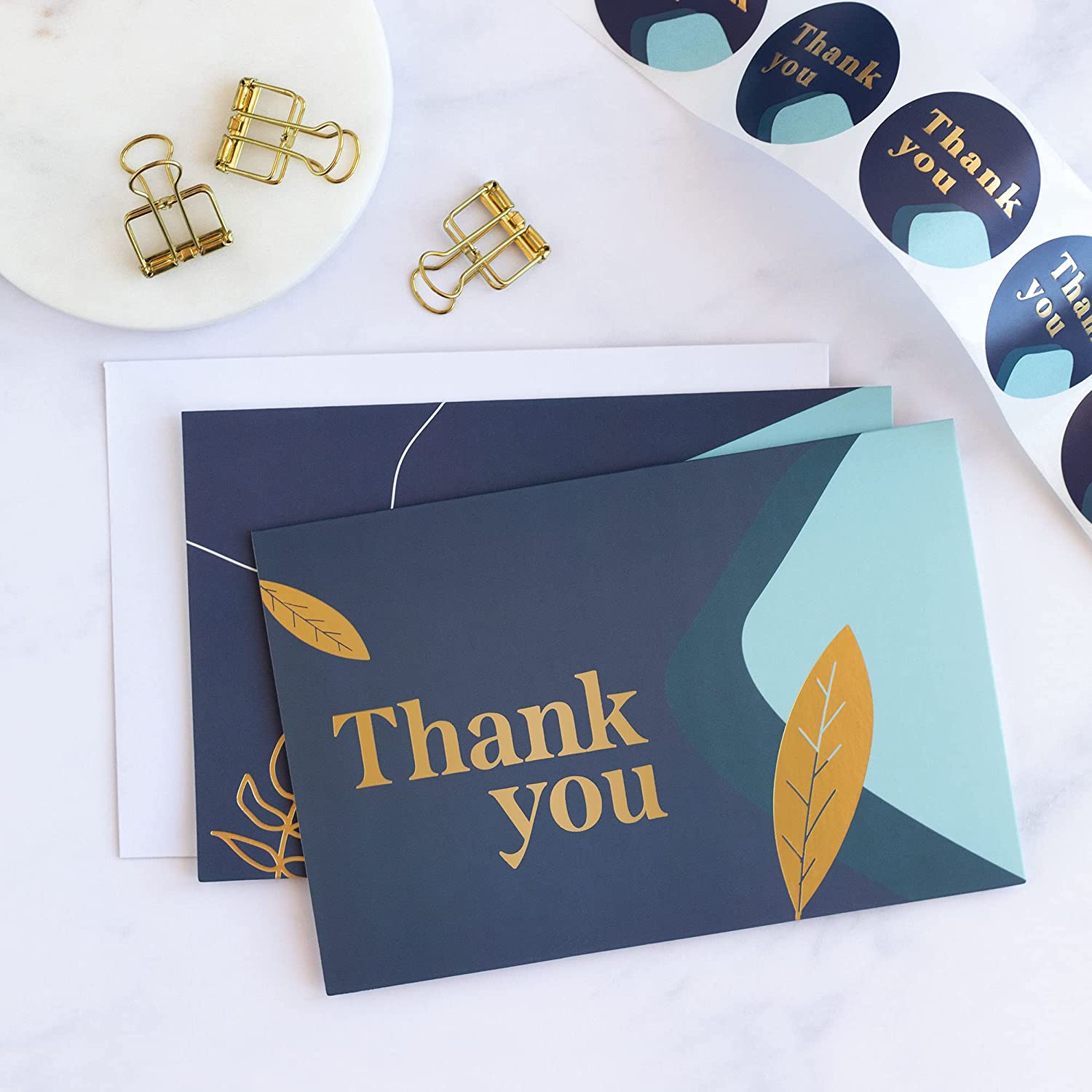 Rileys Thank You Cards with Matching Envelopes | 50-Count, Gold Foil