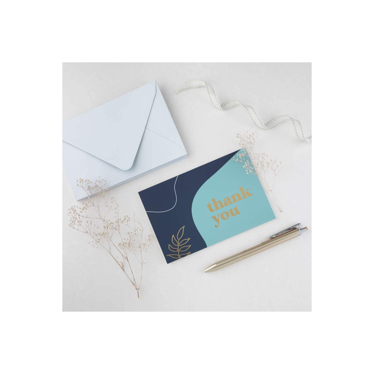 Rileys Thank You Cards with Matching Envelopes | 50-Count, Gold Foil