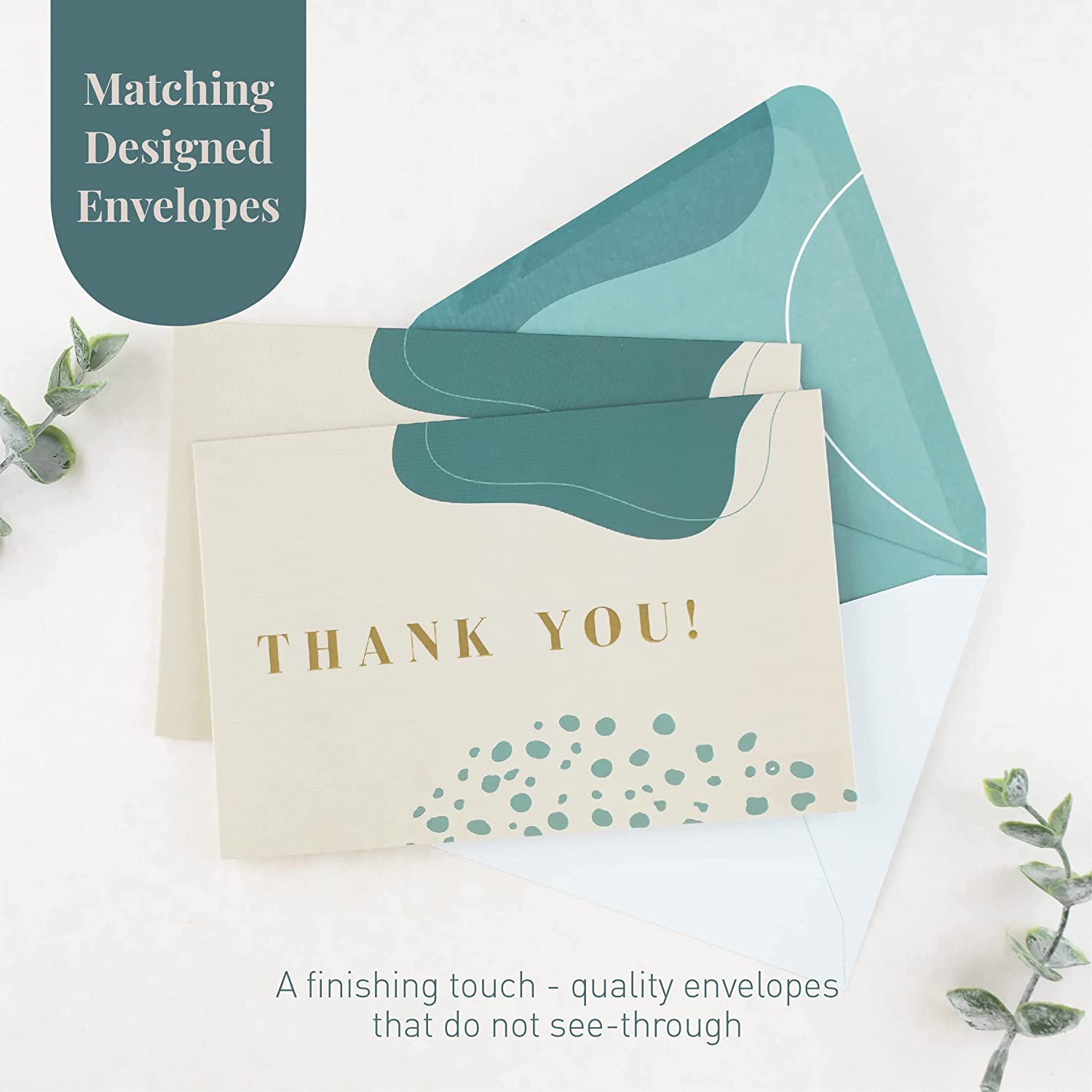 Rileys Thank You Cards with Matching Envelopes | 50-Count, Gold Foil