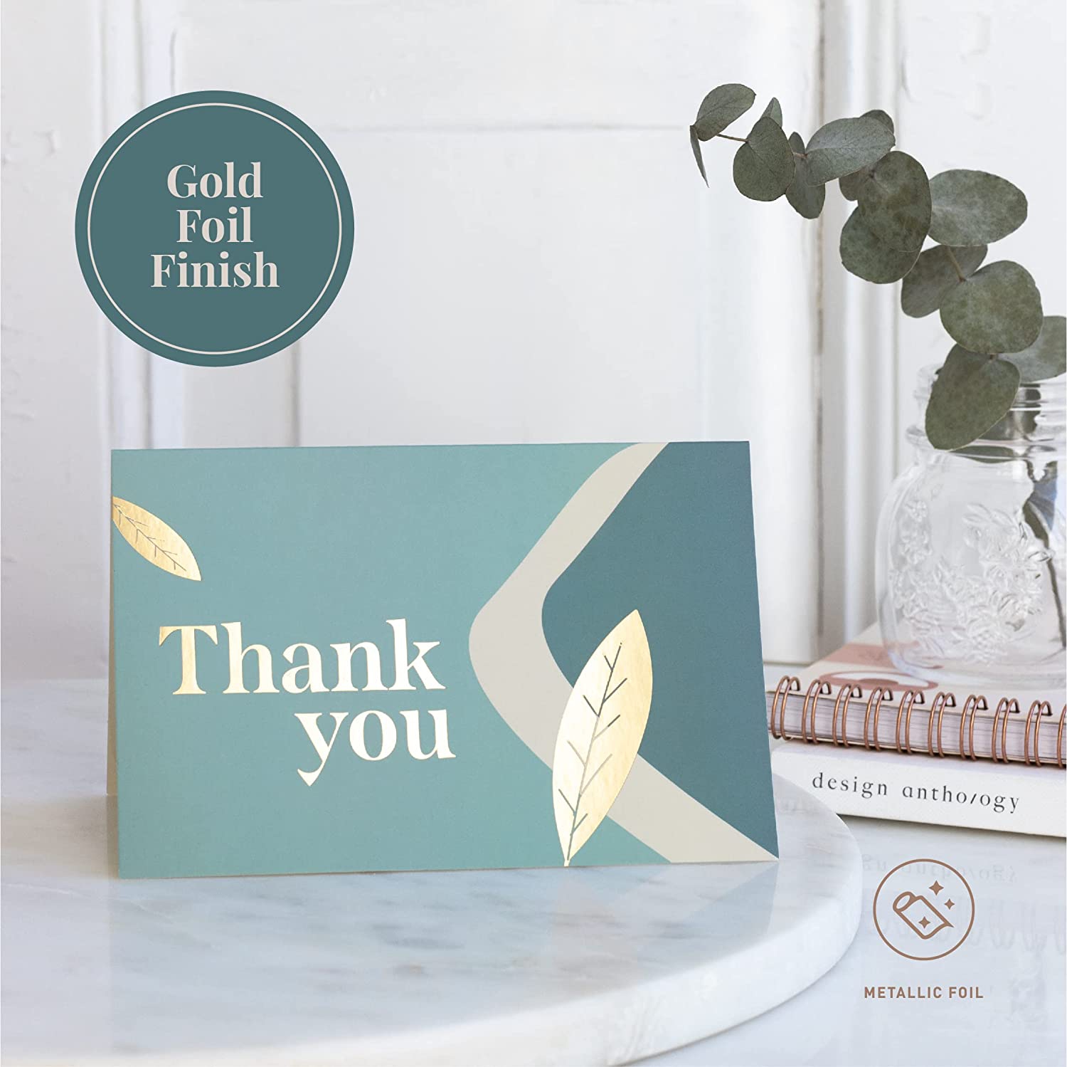 Rileys Thank You Cards with Matching Envelopes | 50-Count, Gold Foil