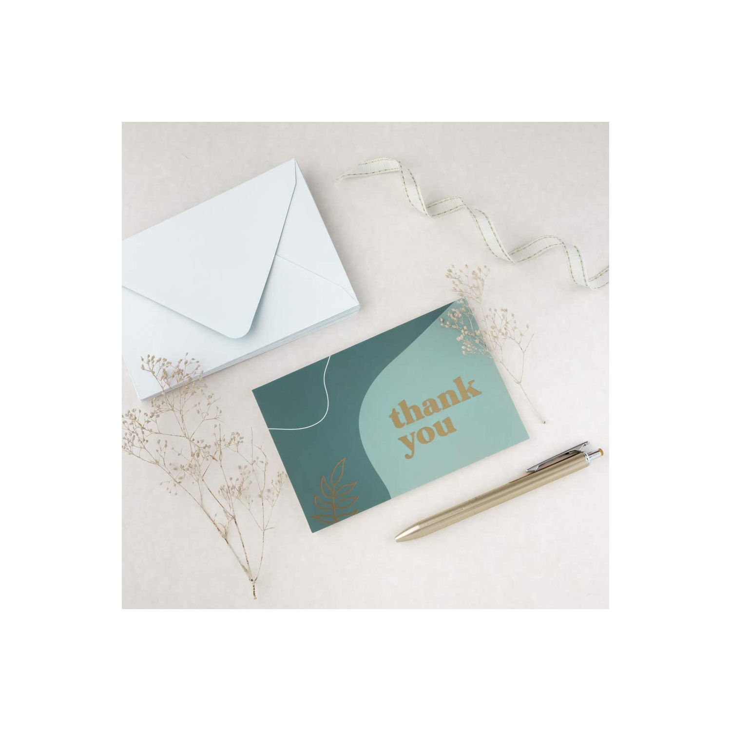 Rileys Thank You Cards with Matching Envelopes | 50-Count, Gold Foil