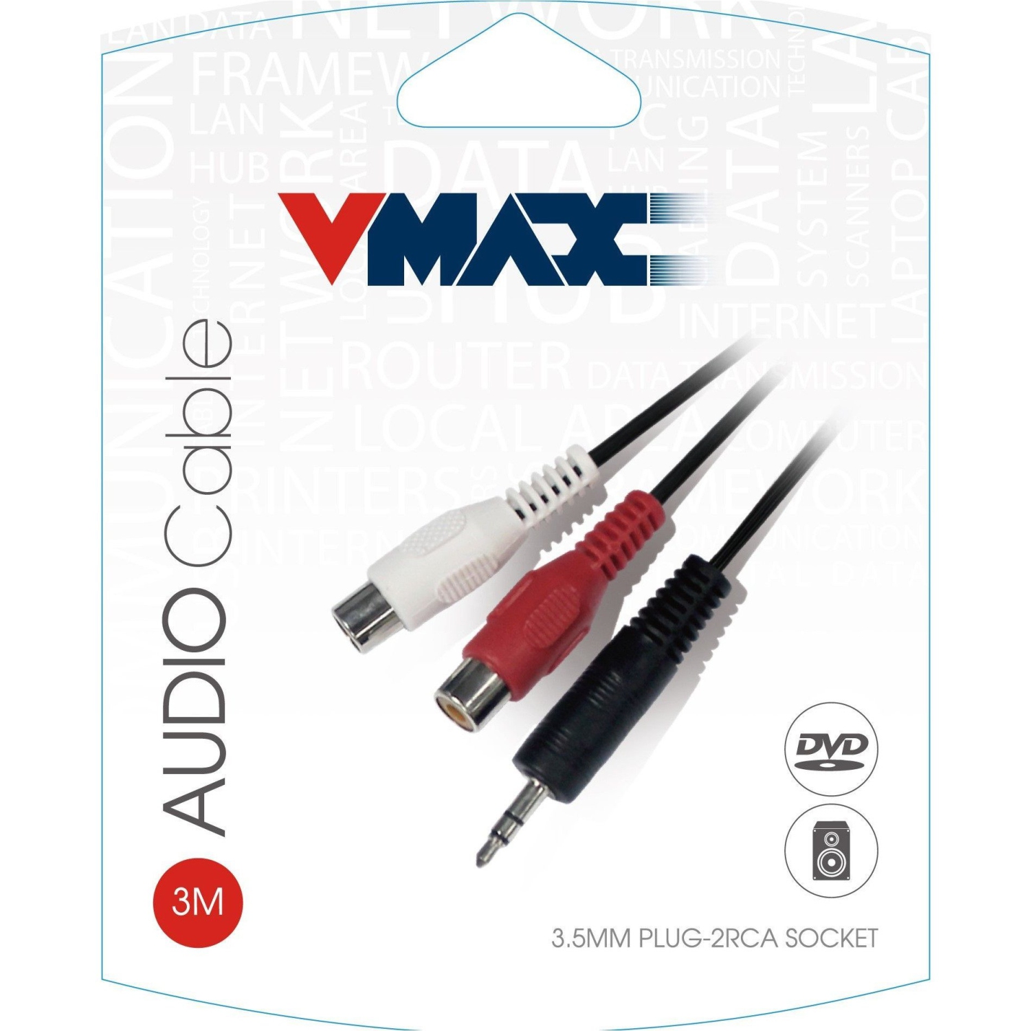CÂBLE AVEC FICHE DE 3,5 MM VERS CONNECTEUR 2RCA DE 3 M/10 PI