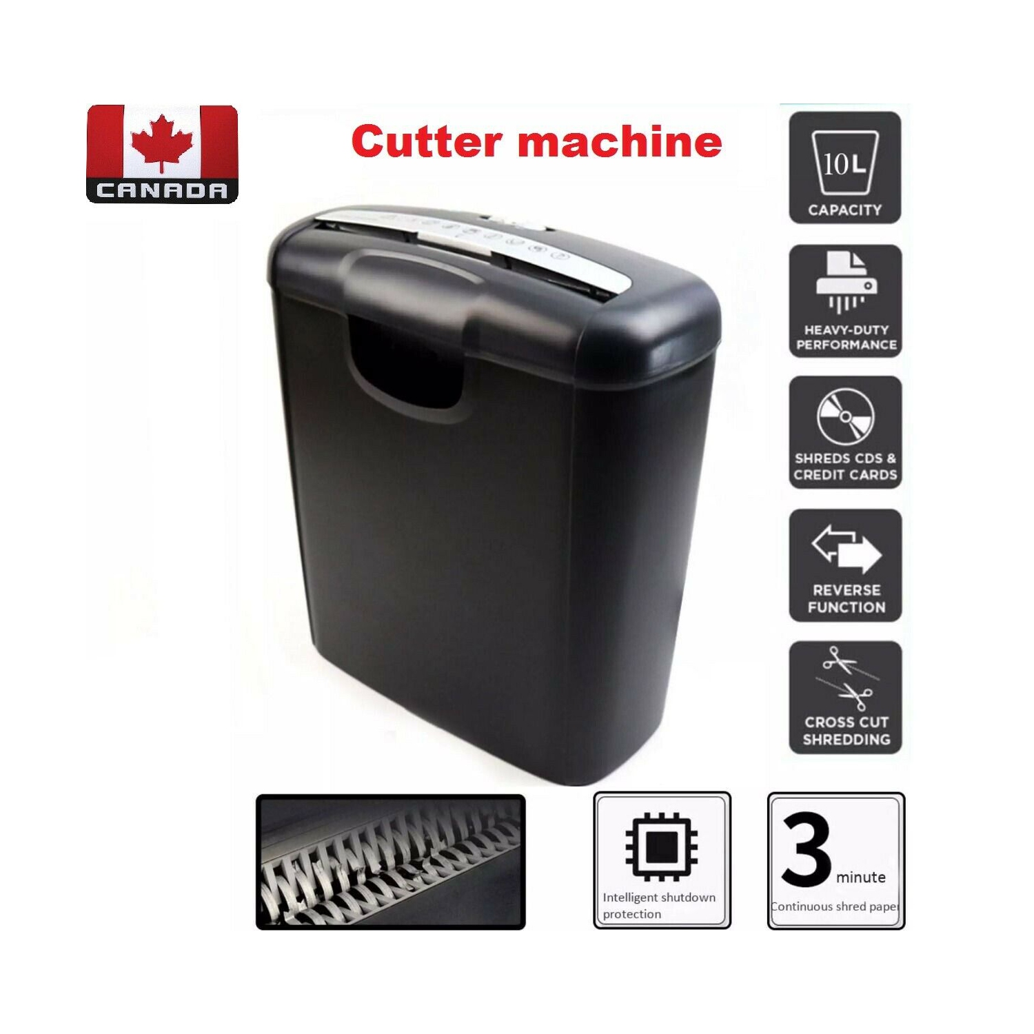 Coupe-bac 10L machine 6 feuilles pour déchiqueteurs, maison et bureau, 220V