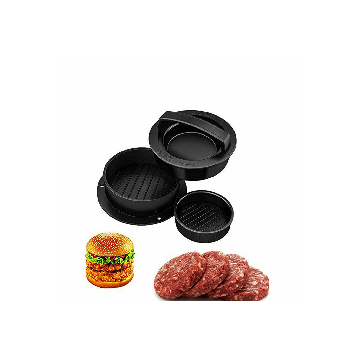 3 in 1 Black Hamburger Press Meat Molds Stuffed Burgers Patty Maker Kitchen Tool