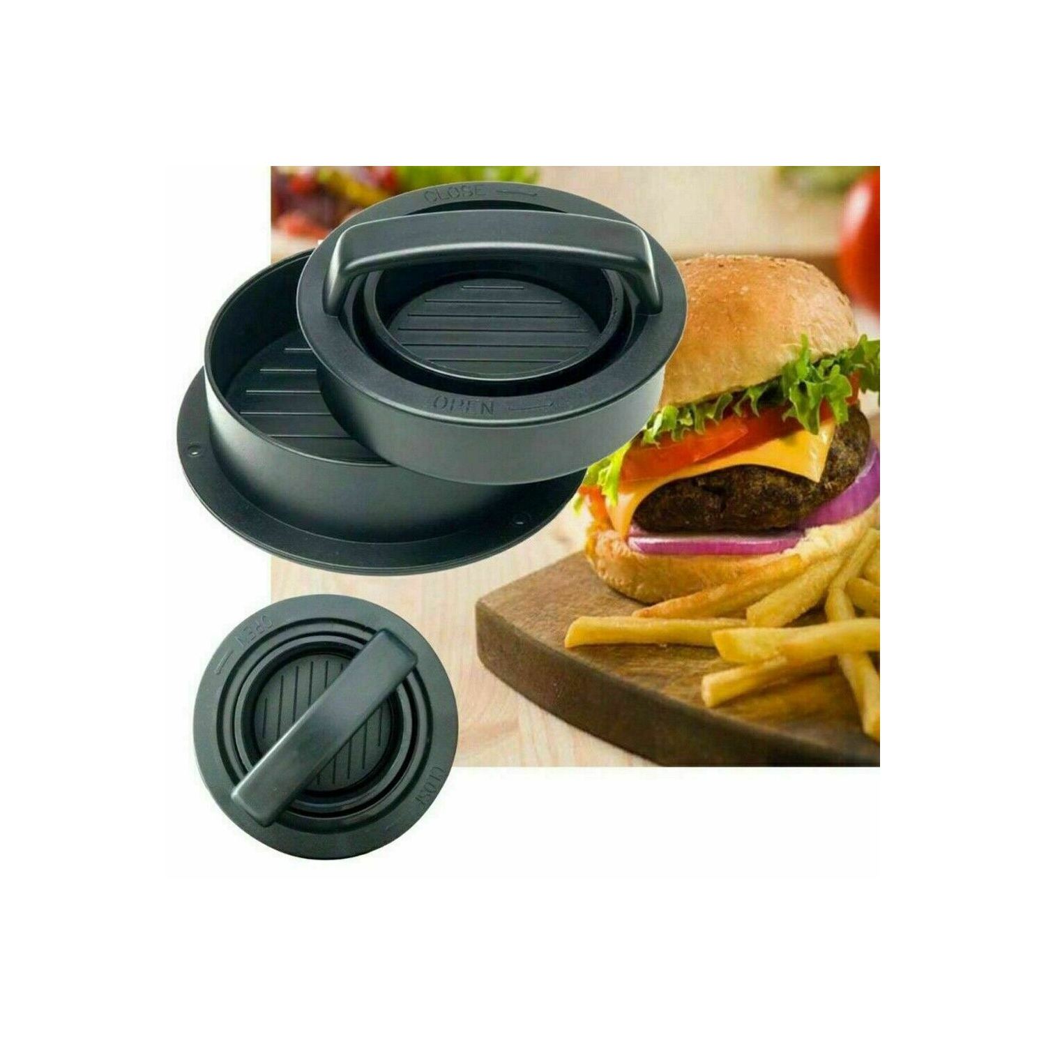 3 in 1 Black Hamburger Press Meat Molds Stuffed Burgers Patty Maker Kitchen Tool