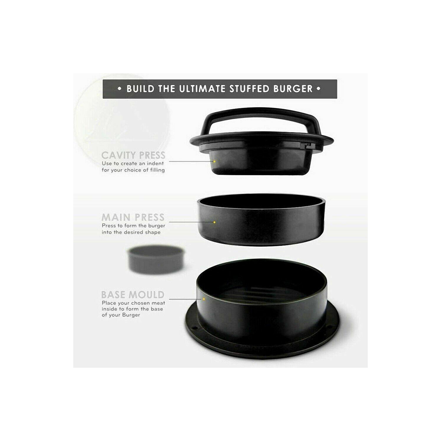 3 in 1 Black Hamburger Press Meat Molds Stuffed Burgers Patty Maker Kitchen Tool