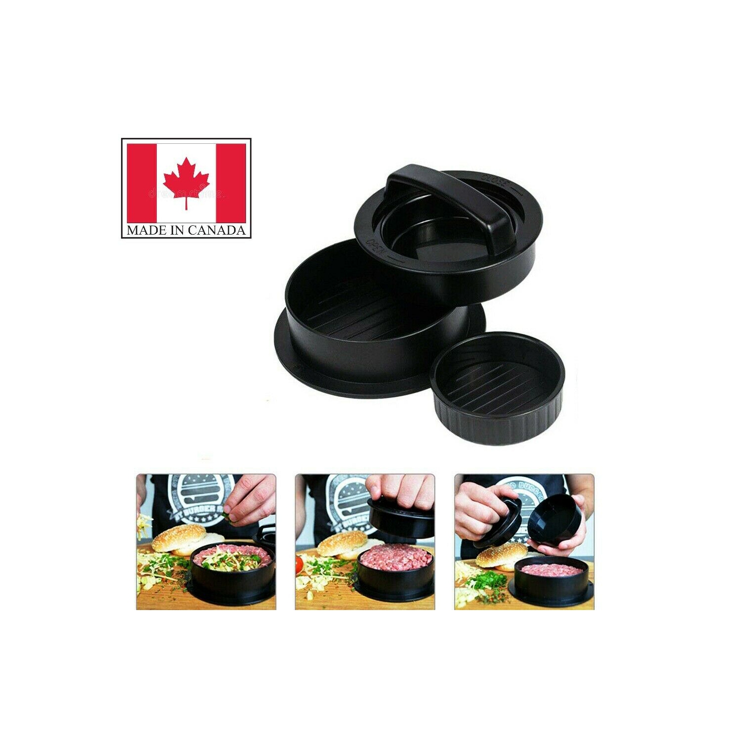 3 in 1 Black Hamburger Press Meat Molds Stuffed Burgers Patty Maker Kitchen Tool
