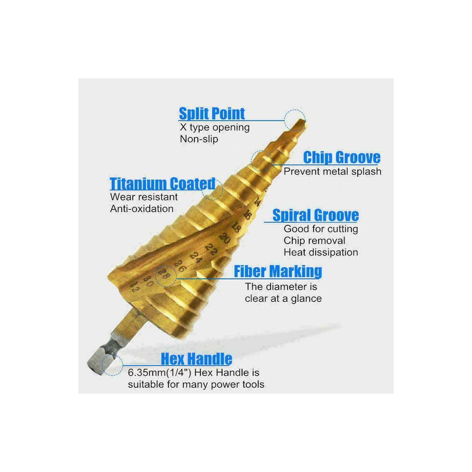 3Pcs Step Drill Bit Set High Speed Steel Titanium Coated Cobalt Steps Hole Cutter