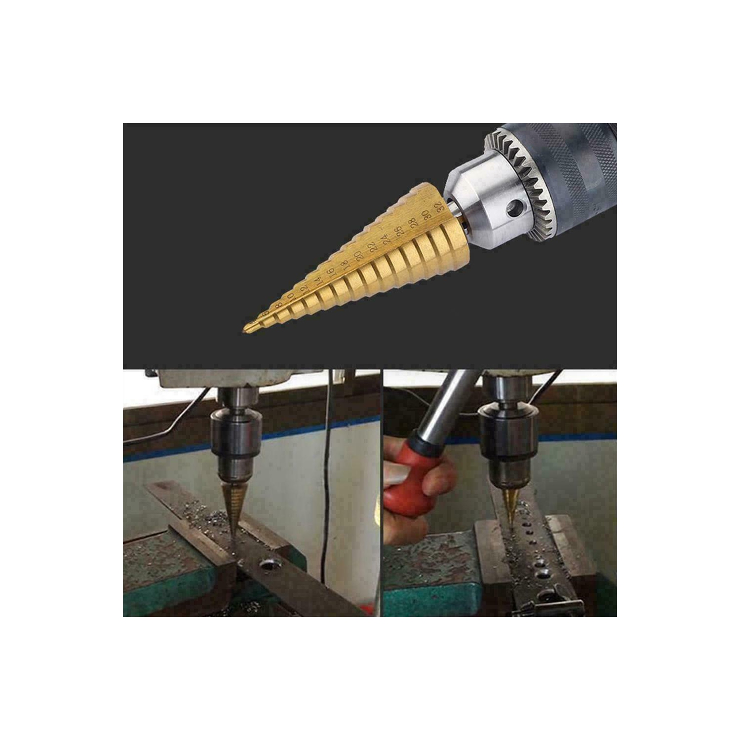 3Pcs Step Drill Bit Set High Speed Steel Titanium Coated Cobalt Steps Hole Cutter