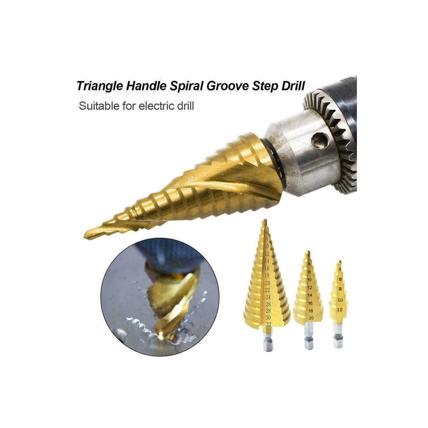 3Pcs Step Drill Bit Set High Speed Steel Titanium Coated Cobalt Steps Hole Cutter