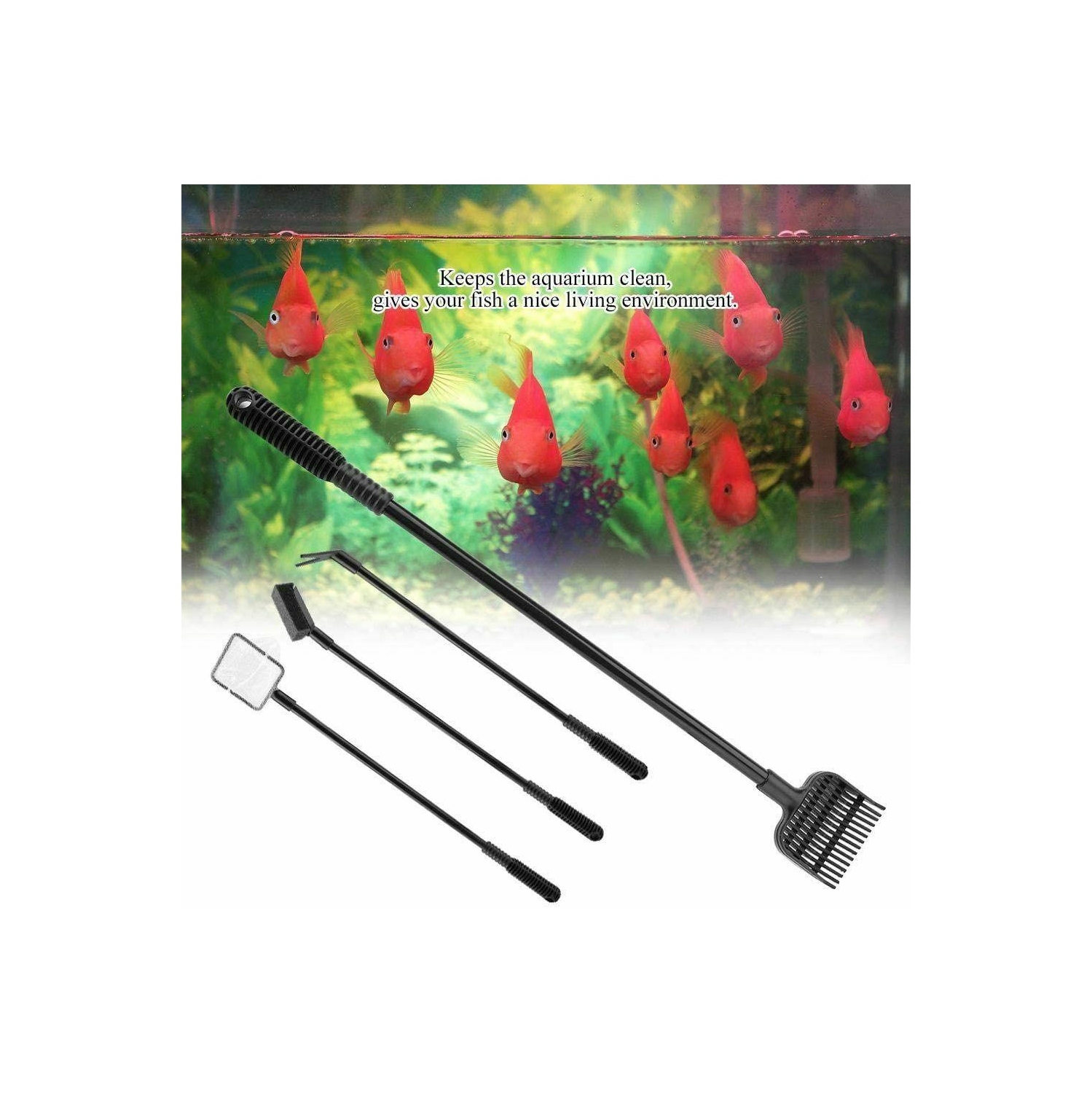 Jeu d’outils de nettoyage pour aquarium 4 en 1 brosse de nettoyage pour réservoir de poisson fourchette pour plante de filet CA