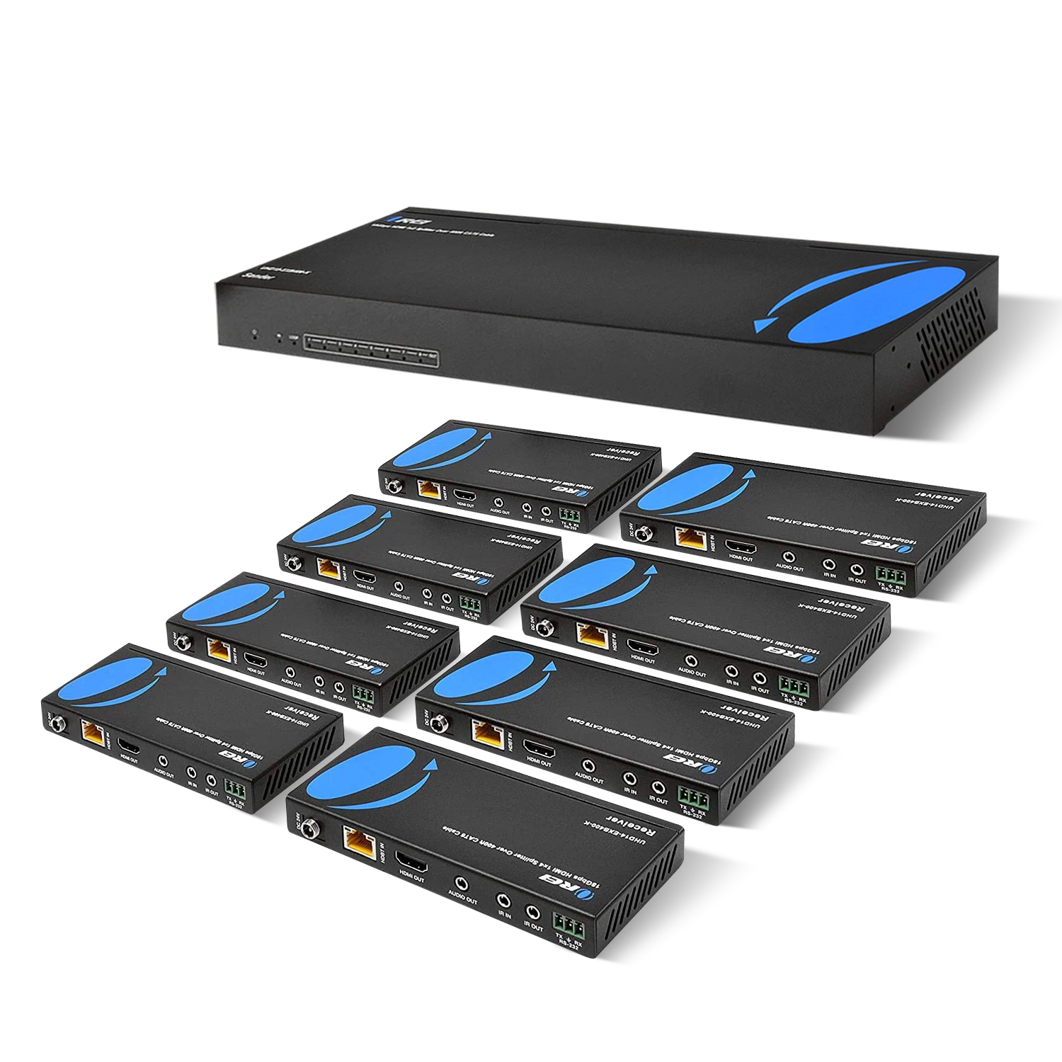 1x8 HDMI Extender Splitter HDBaseT 4K by OREI Multiple Over Single Cable CAT6/7 4K@60Hz 4:4:4 HDCP 2.2 with IR Remote EDID Management, HDR - Up to