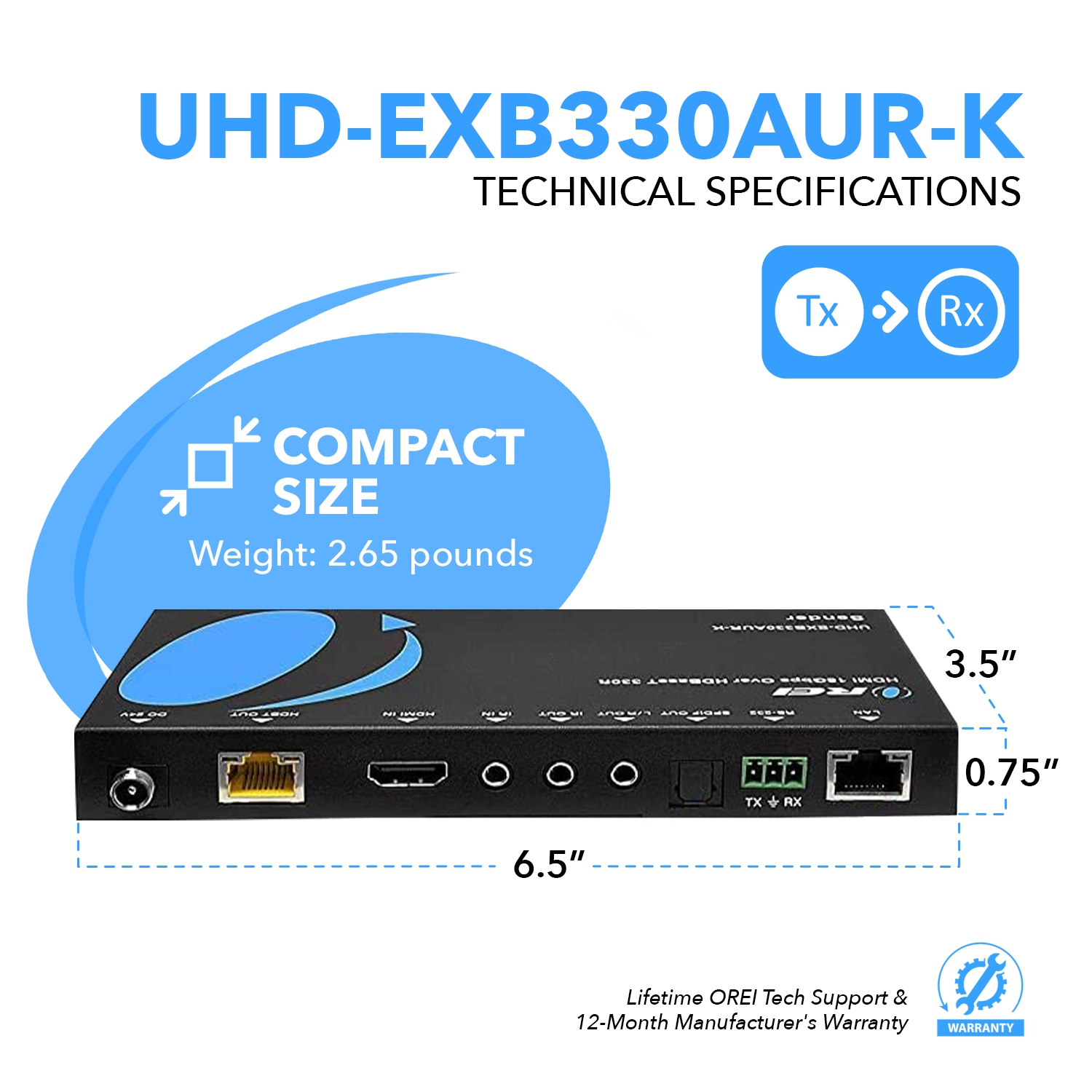 4K HDBaseT HDMI Extender Over CAT5e/6/7 With ARC/EARC & KVM Control Up To 330 Ft