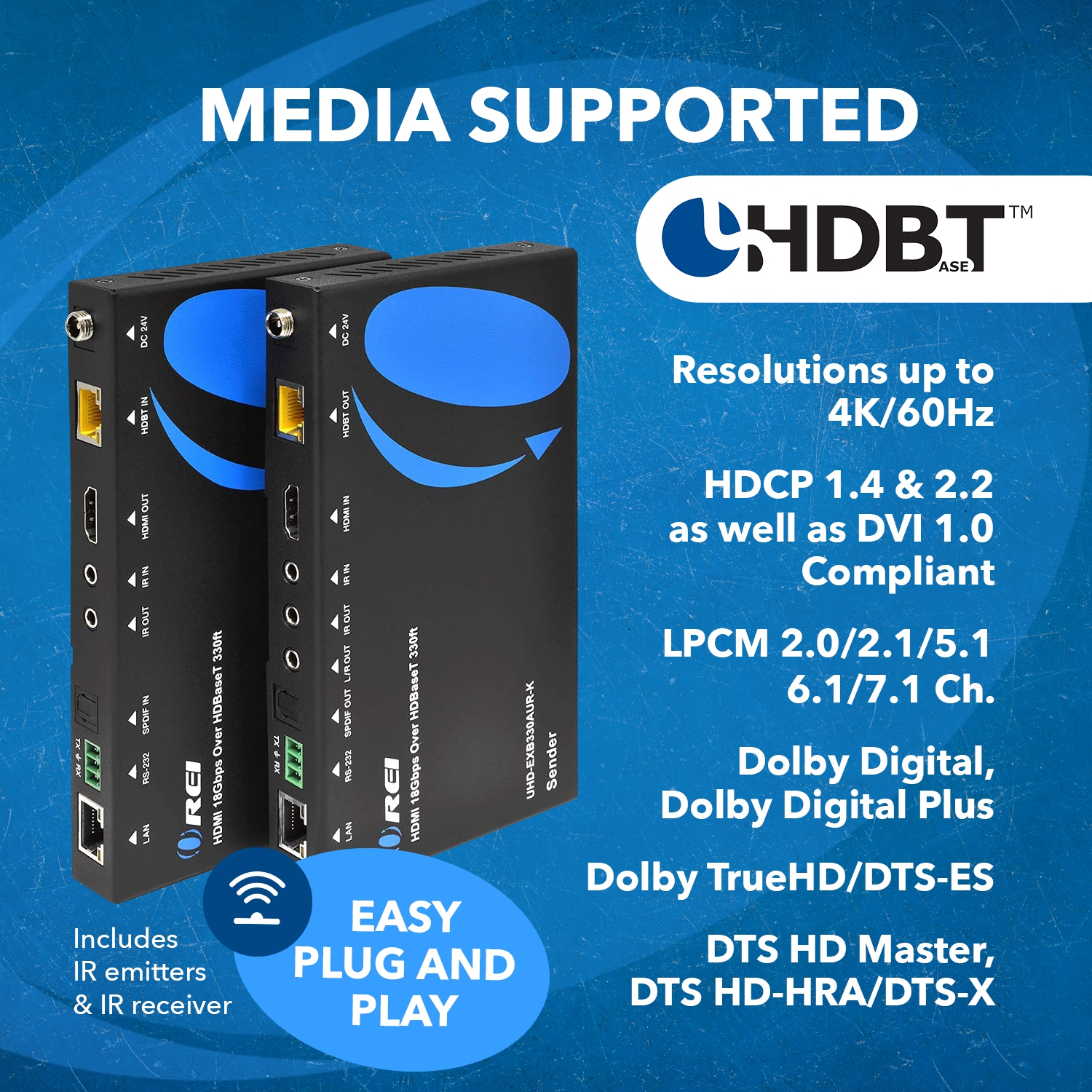 4K HDBaseT HDMI Extender Over CAT5e/6/7 With ARC/EARC & KVM Control Up To 330 Ft