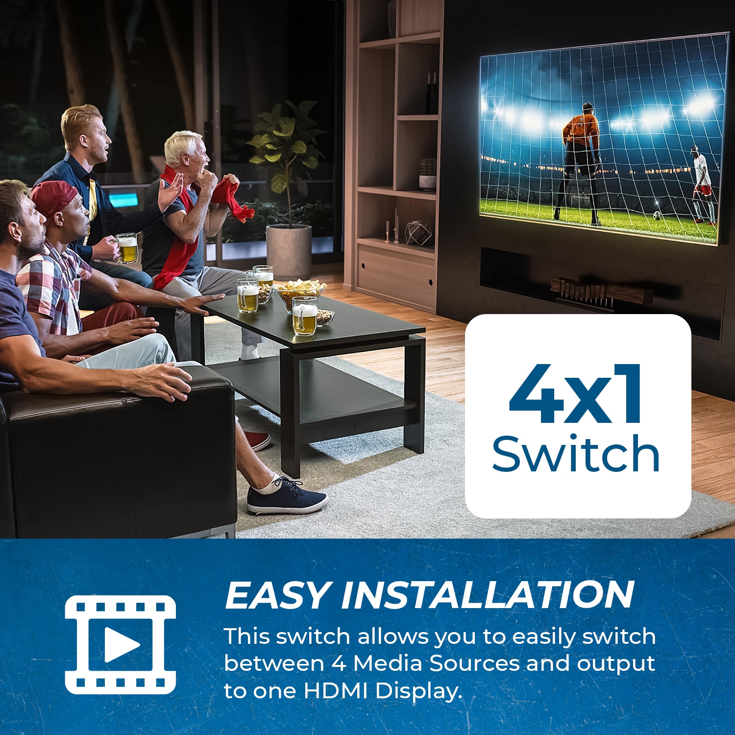 Quad Multi HDMI Viewer 4 in 1 Out HDMI Switcher 4 Ports Seamless Switcher