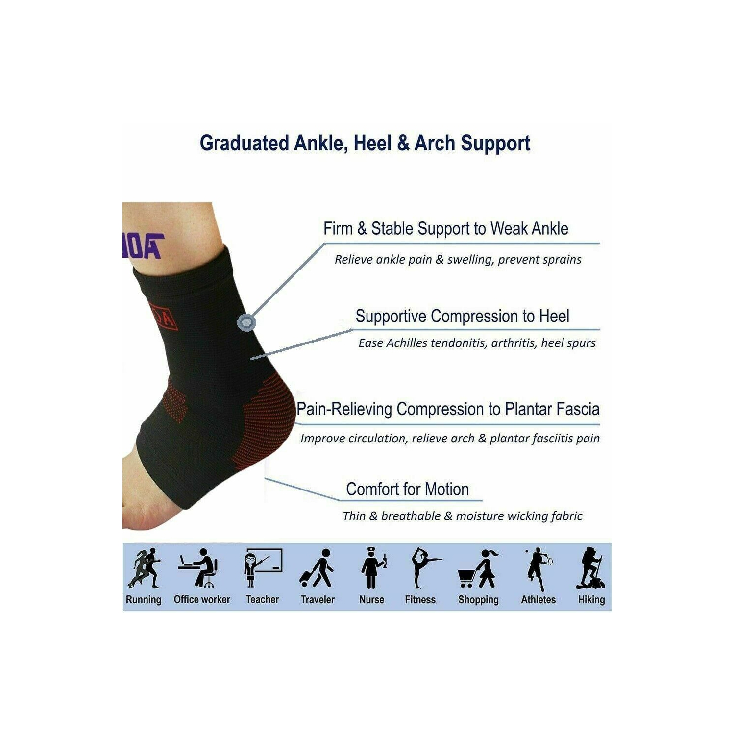 upport Sport Foot Heel Socks Nursing Women2X Sleeve Compression Safety Ankle Support Sport Foot Heel Socks Nursing Women- S/M
