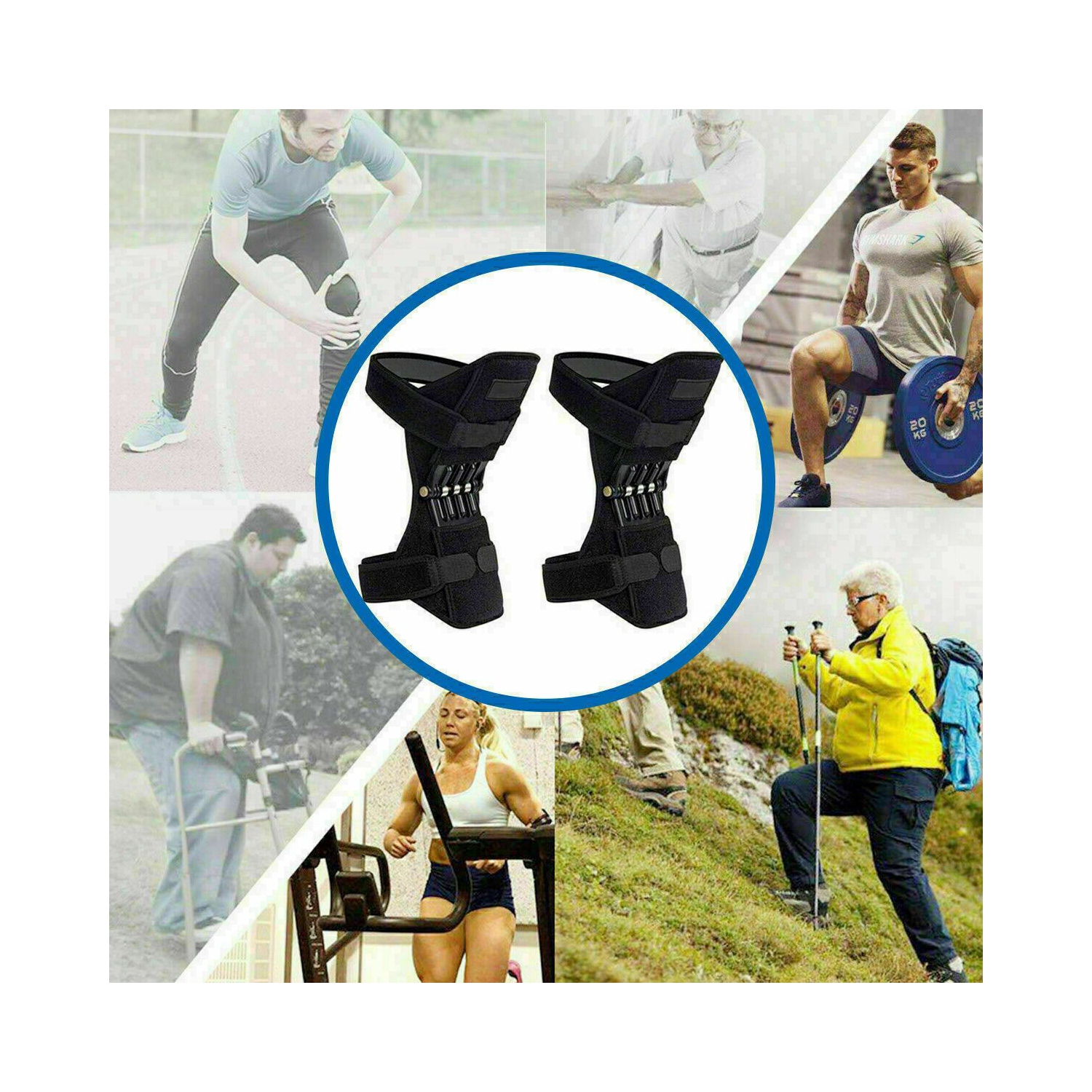 Knee Joint Support Brace Lift Booster Leg Pad Sport Spring Force Pain Relief