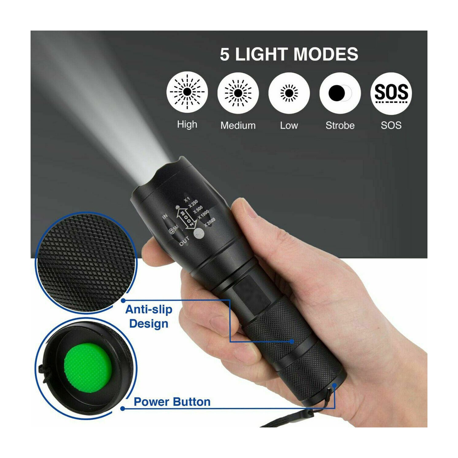 Lampe de poche DEL Ensemble de 18650 lampes de camping avec batterie de 60000 lumens pouvant être personnalisée