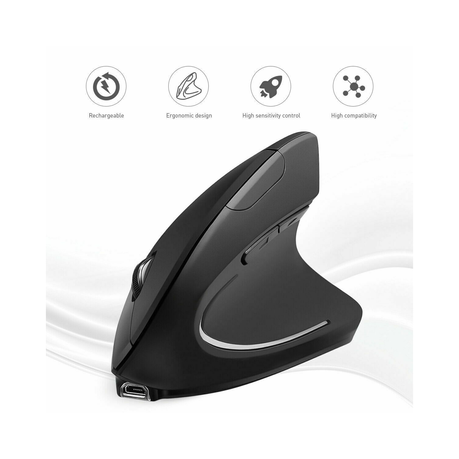 Optical Vertical Mouse Ergonomic Wireless USB Rechargeable 3200 DPI Right Handed