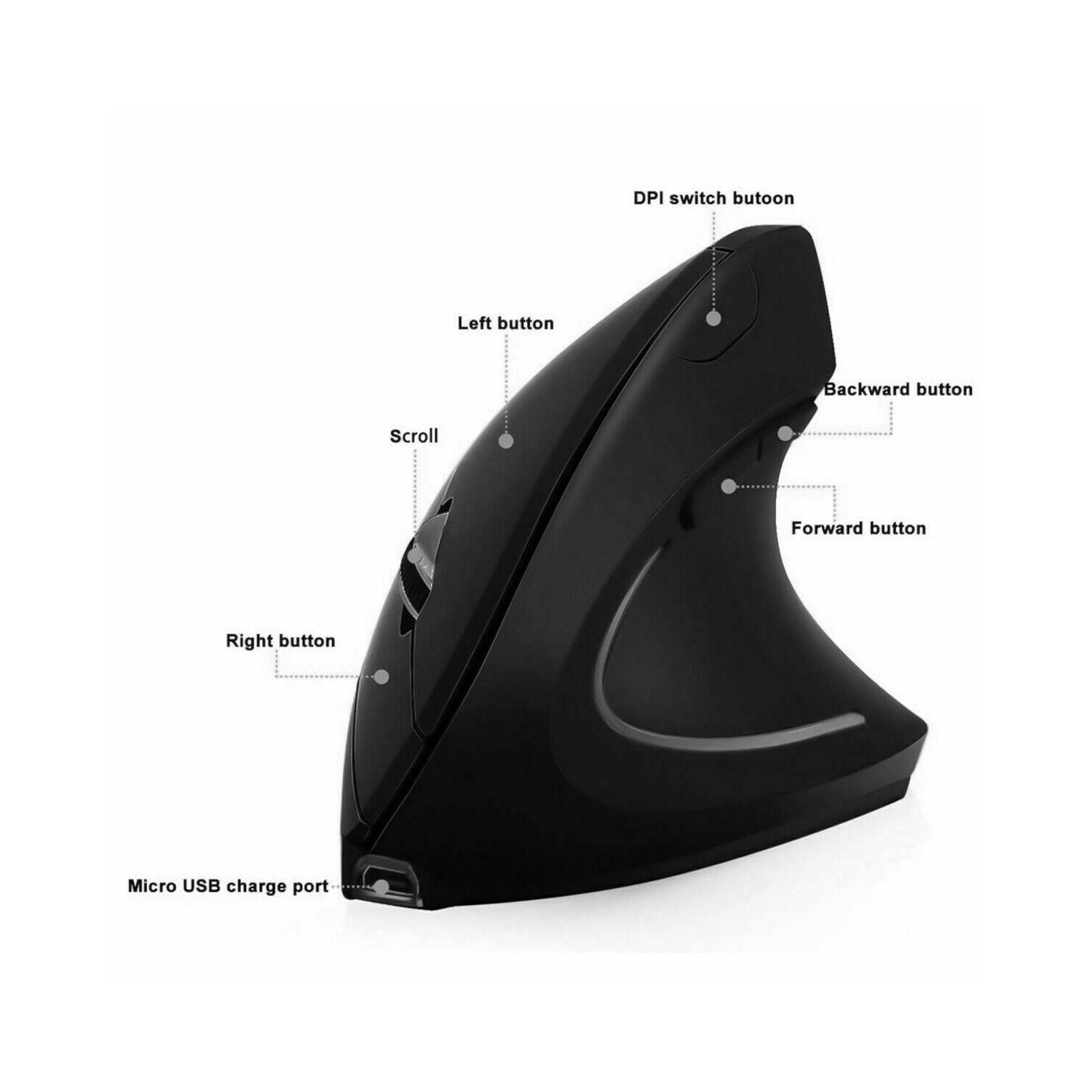 Optical Vertical Mouse Ergonomic Wireless USB Rechargeable 3200 DPI Right Handed