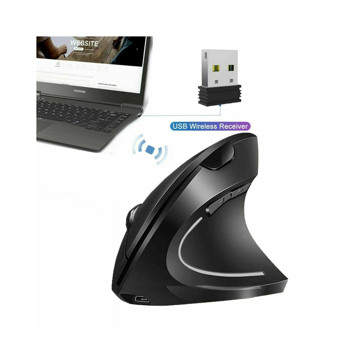 Optical Vertical Mouse Ergonomic Wireless USB Rechargeable 3200 DPI Right Handed